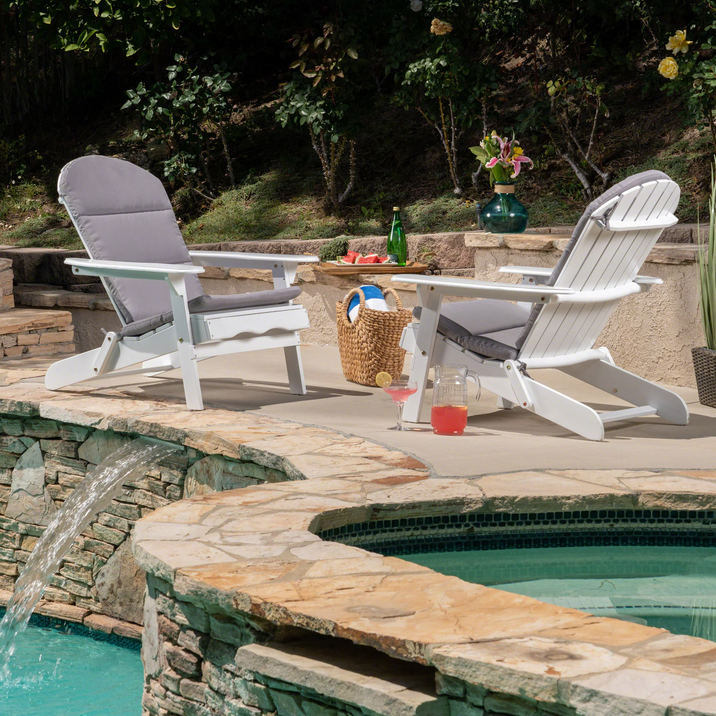 Amenda Outdoor Acacia Wood Folding Adirondack Chairs with Cushions - furnishings