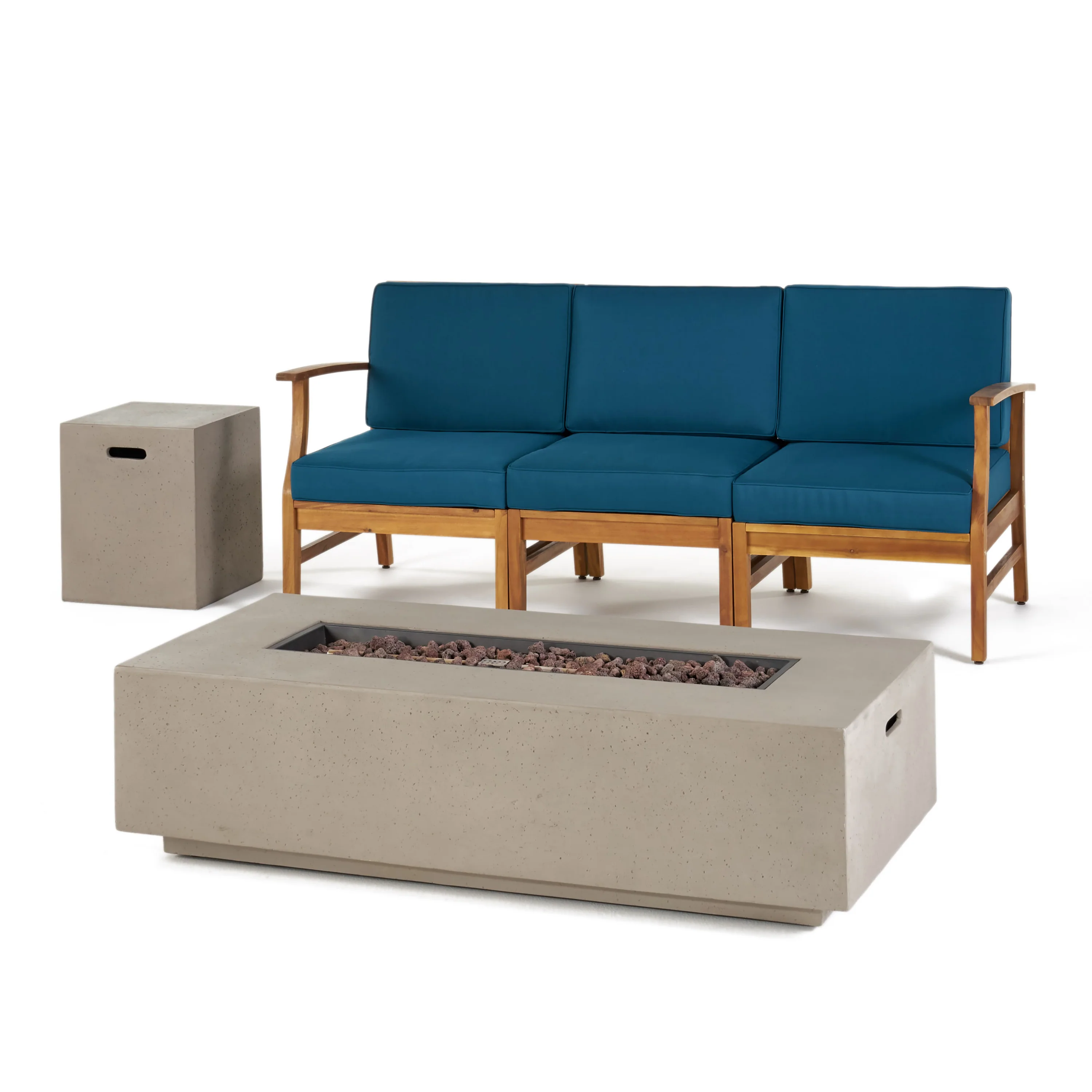 Capri Outdoor 3 Seater Wood Fire Pit Sofa Set - furnishings
