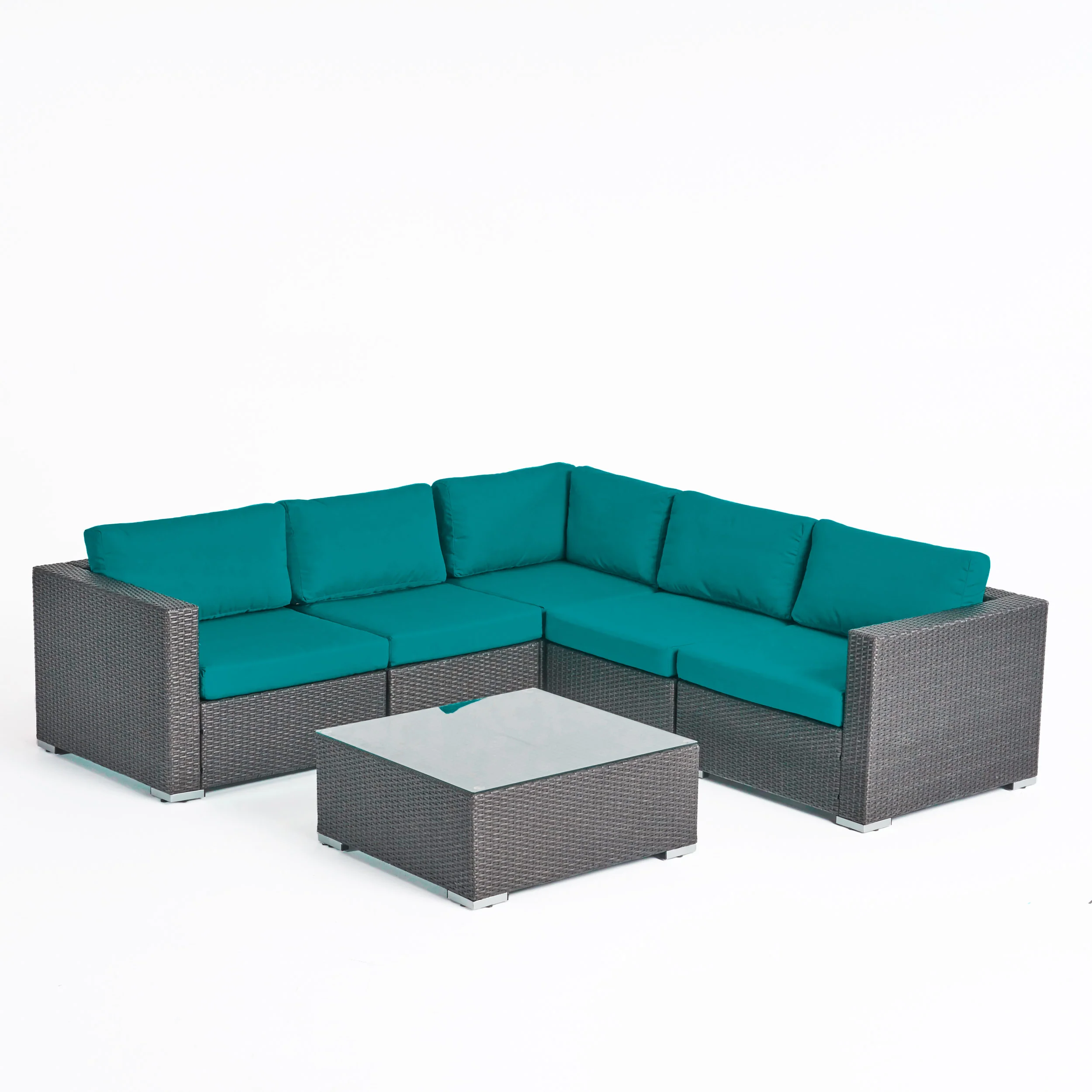 Kyra Outdoor 5 Seater Wicker Sectional Sofa Set with Sunbrella Cushions - furnishings