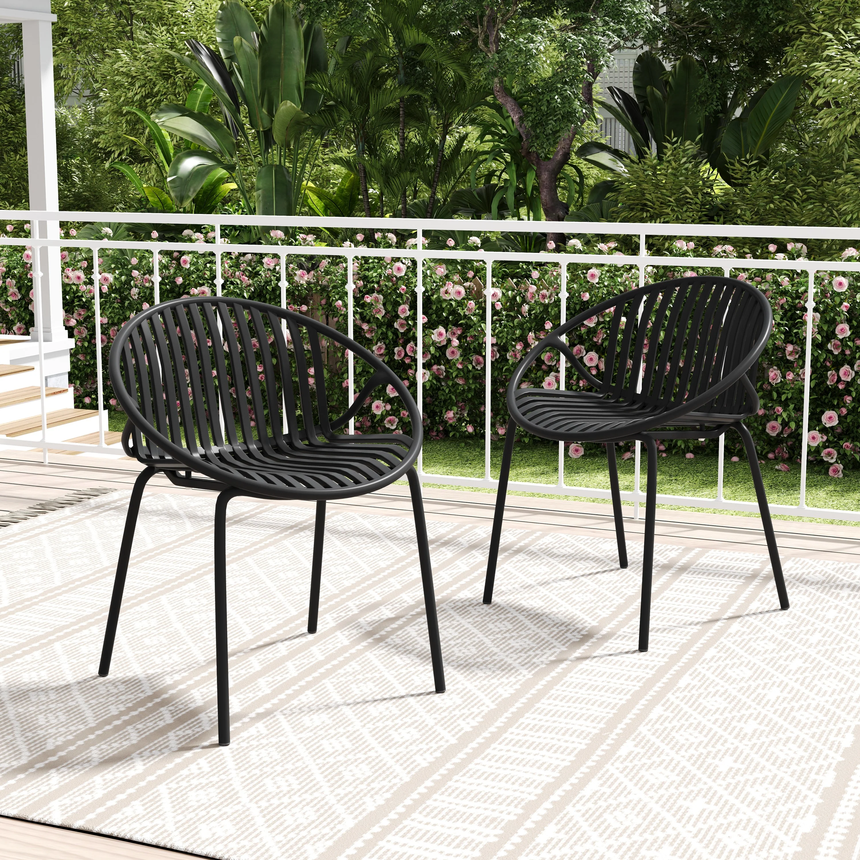 Hespera Patio Dining Chairs with Metal Legs & Breathable Plastic Backrest - furnishings