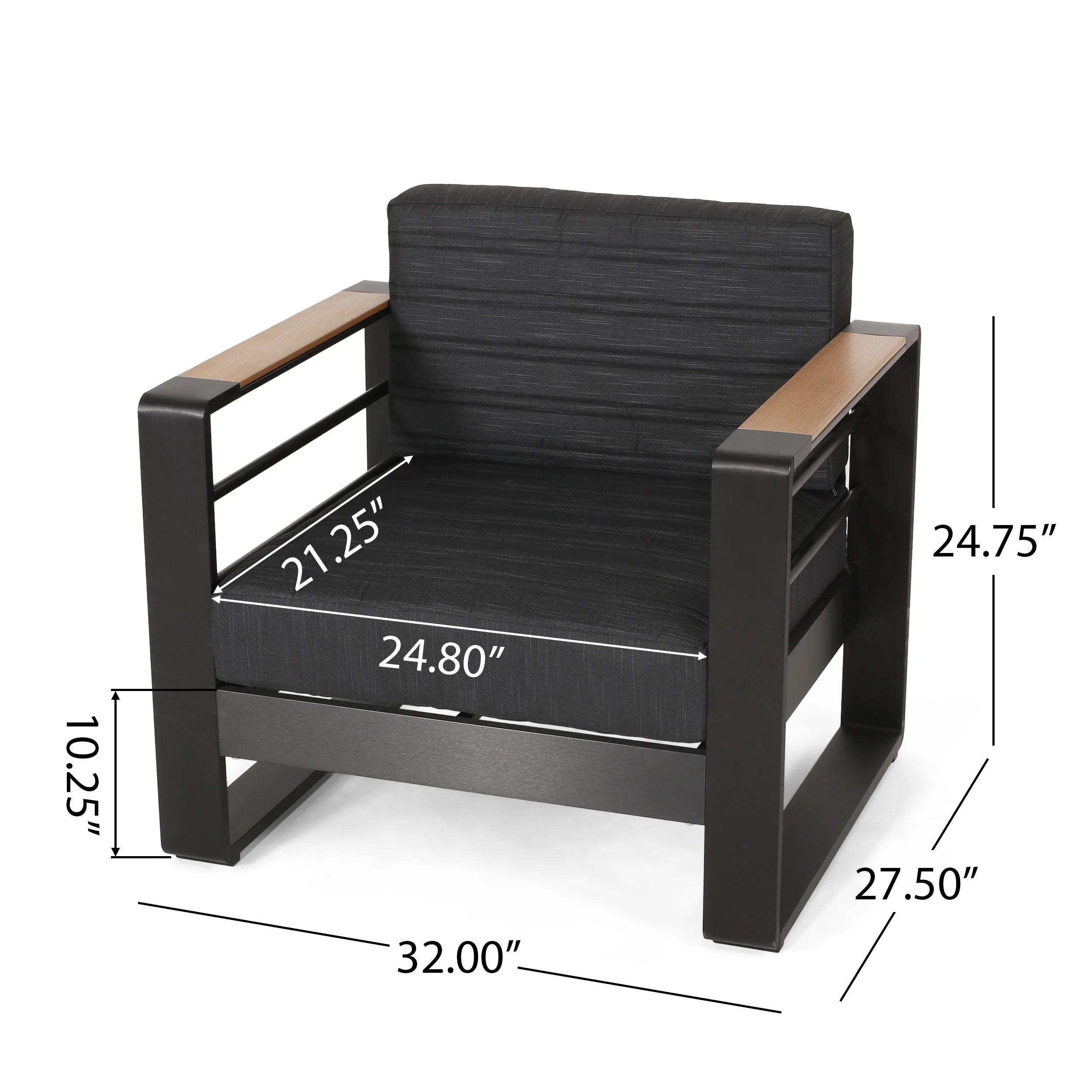 Neffs Outdoor Aluminum Club Chair with Faux Wood Accents - furnishings