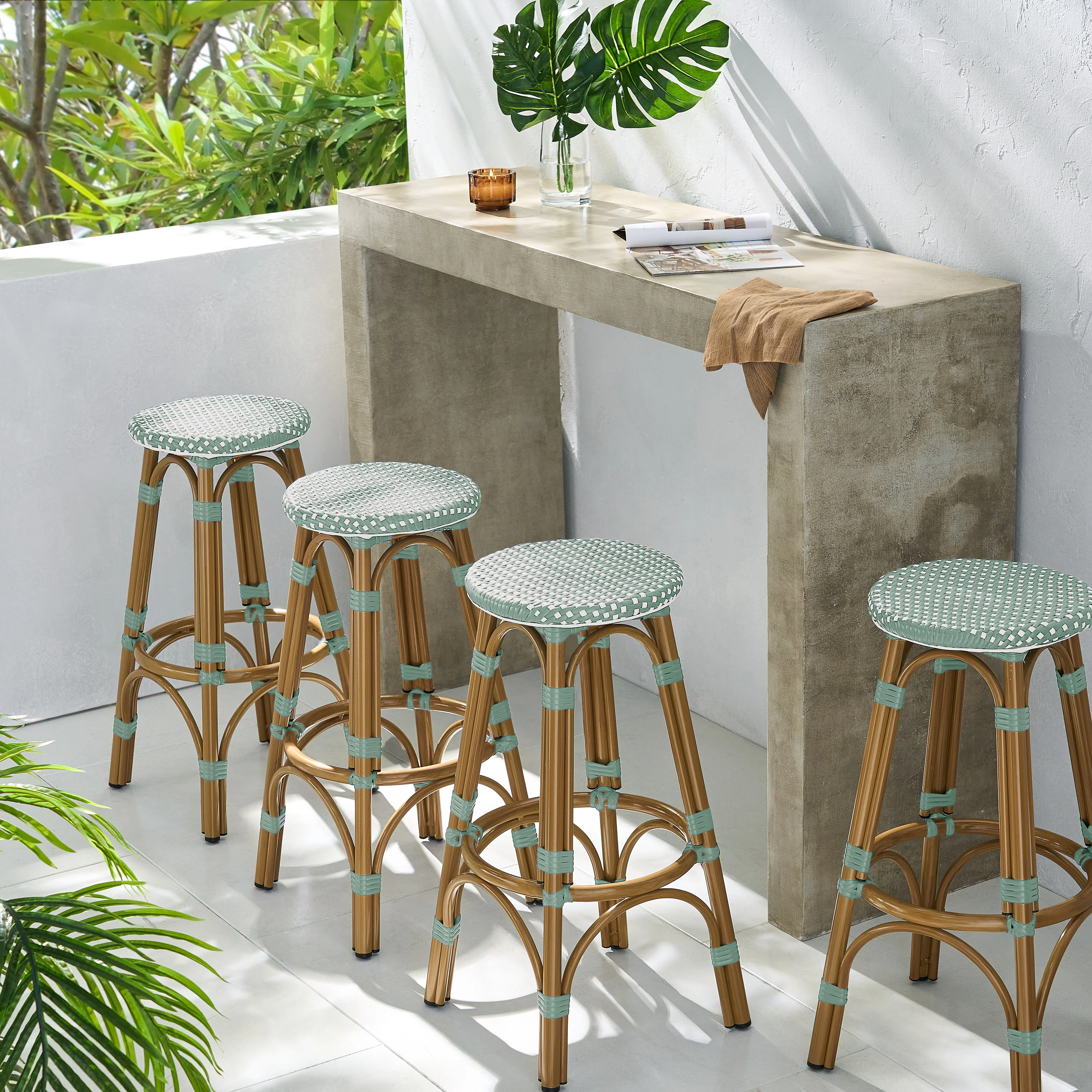 Dohney Outdoor French Aluminum 29.5 Inch Barstools, Set of 4 - furnishings