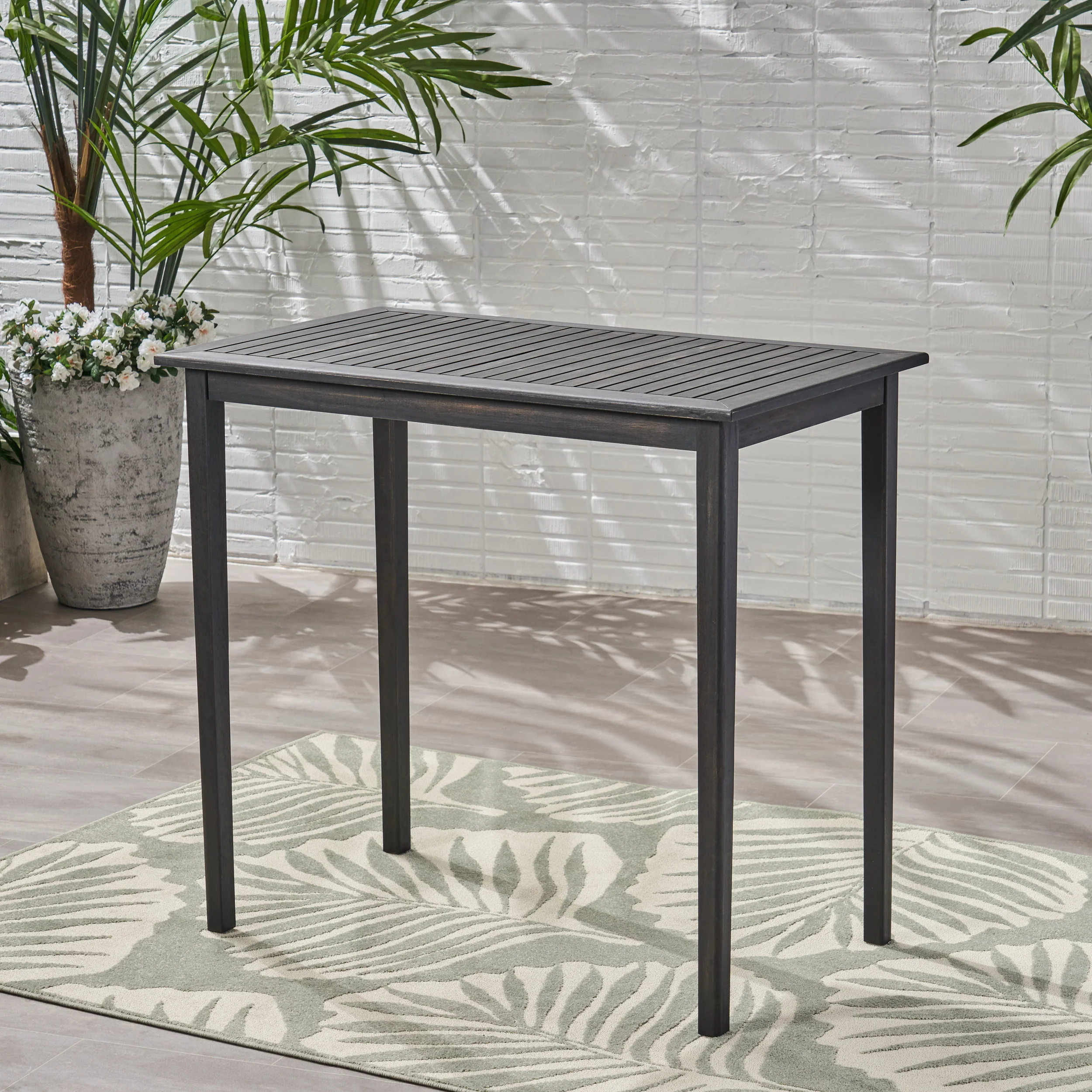 Teresa Outdoor Minimalist Acacia Wood Rectangle Bar Table - furnishings