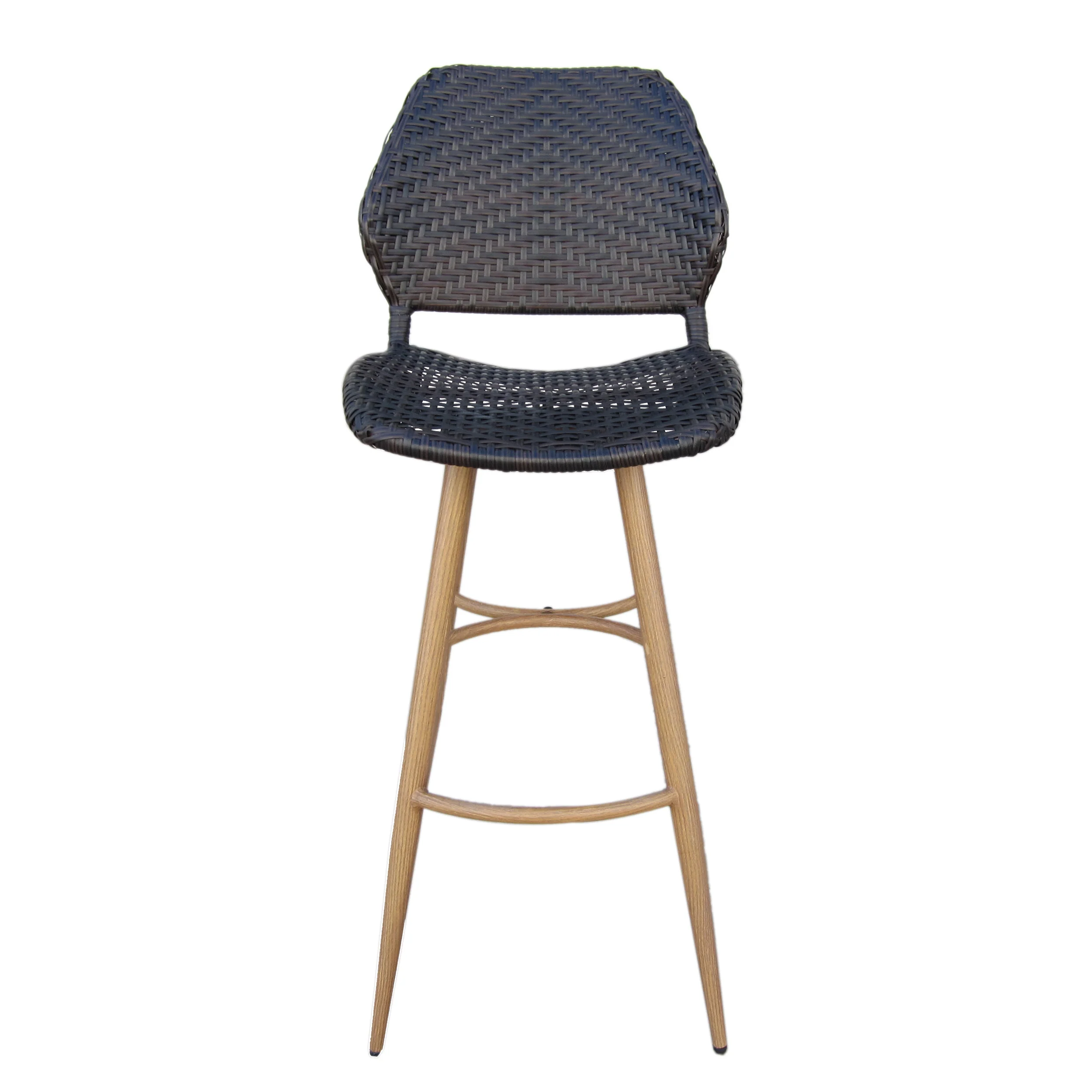 Amaya Outdoor Multi-brown Wicker Barstools with Brown Wood Finish Metal Leg - furnishings