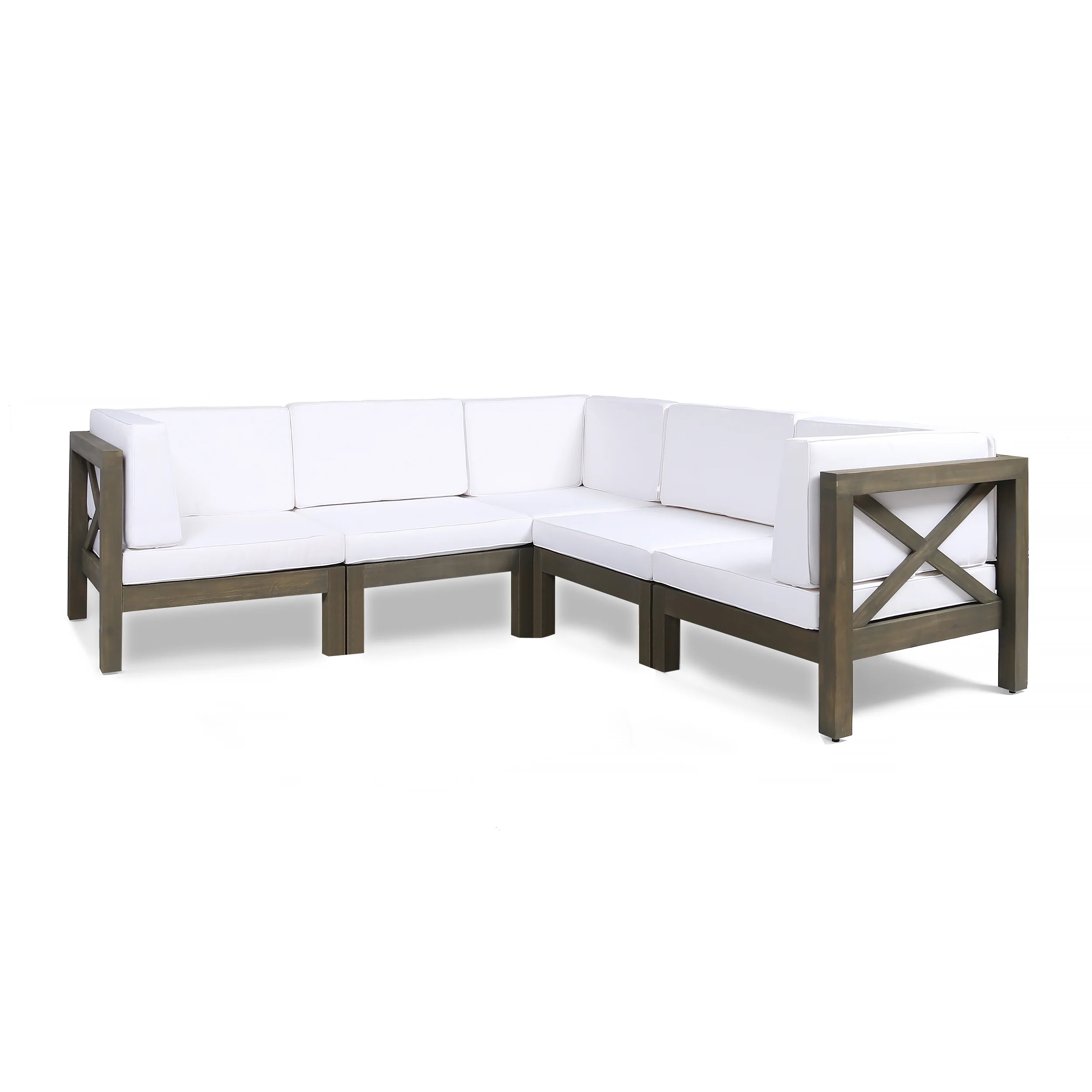 Keith Outdoor Acacia Wood 5 Seater Sectional Sofa Set with Water-Resistant Cushions - furnishings