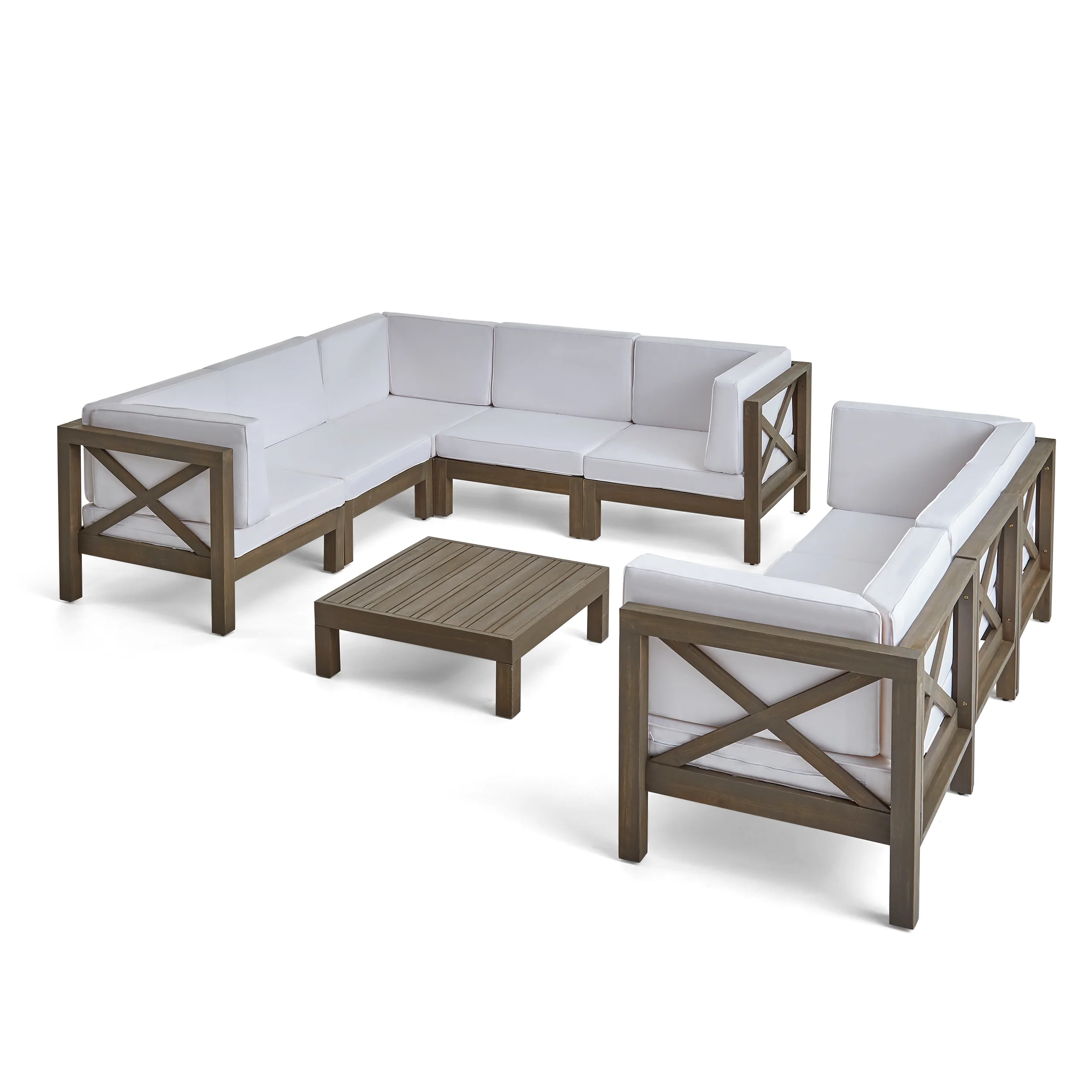 Cynthia Outdoor Acacia Wood 8 Seater Sectional Sofa Set with Coffee Table - furnishings