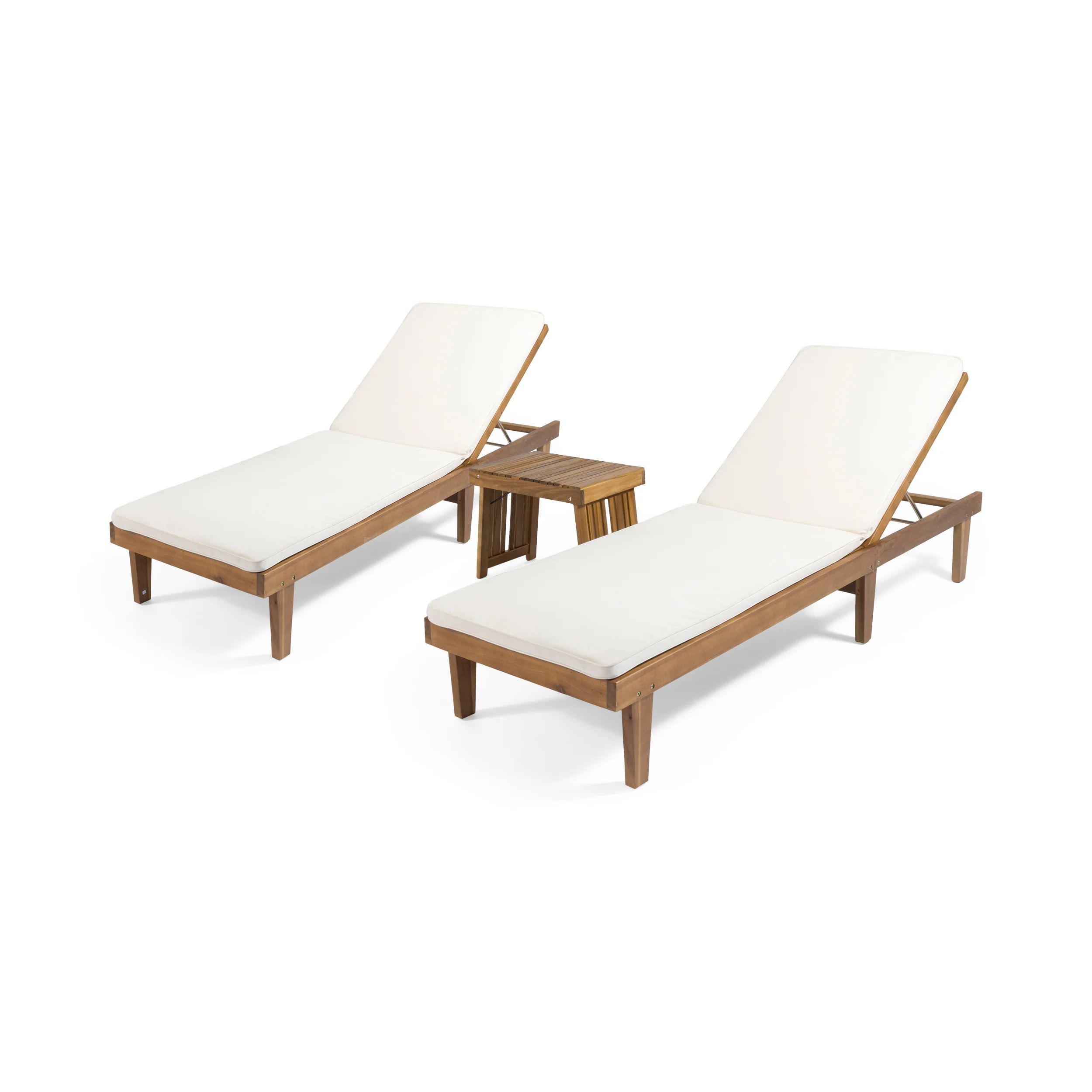 Addisyn Outdoor Acacia Wood 3 Piece Chaise Lounge Set with Water-Resistant Cushions - furnishings