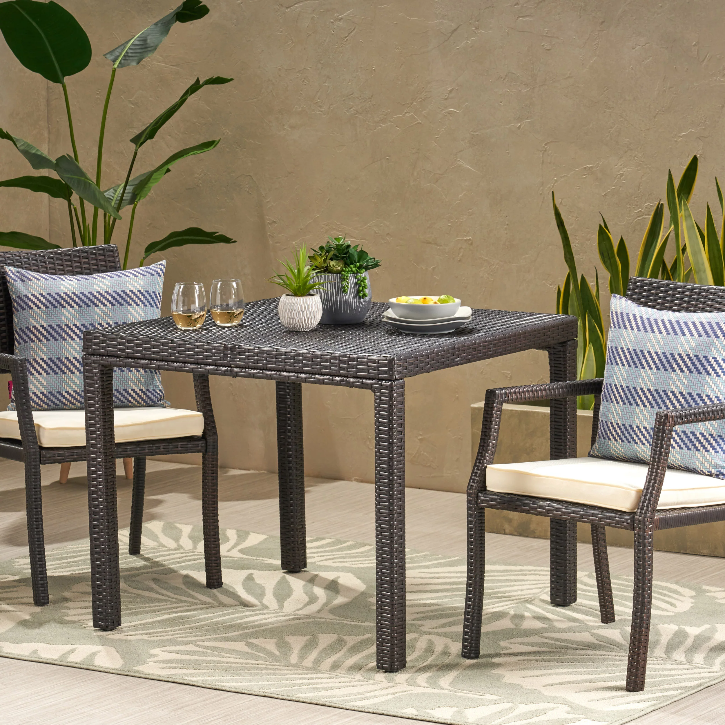 Edene Outdoor Multibrown Wicker Square Dining Table - furnishings