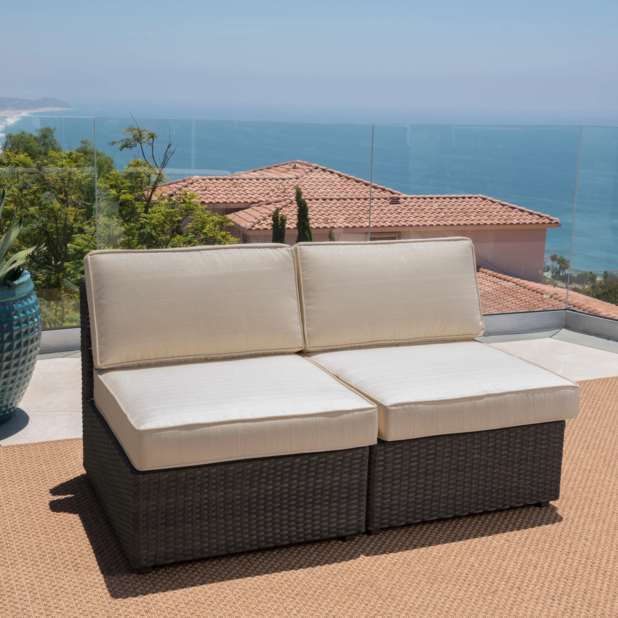 Reddington Outdoor Wicker Sectional Sofa Seat w/ Cushions (set of 2) - furnishings