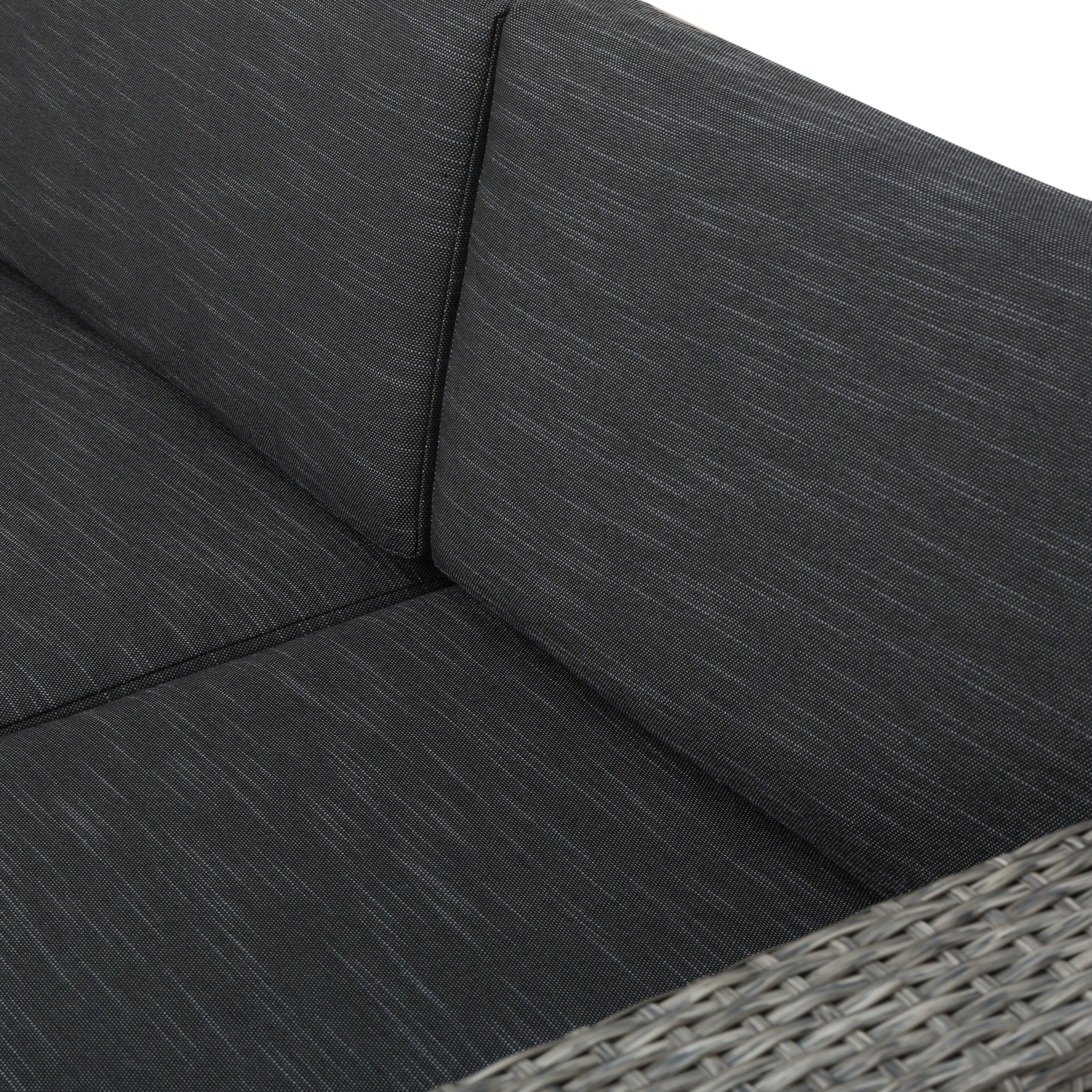 Buzz Outdoor 4 Seater Wicker L-Shaped Sectional Sofa Set with Cushions, Mixed Black with Dark Grey Cushions - furnishings