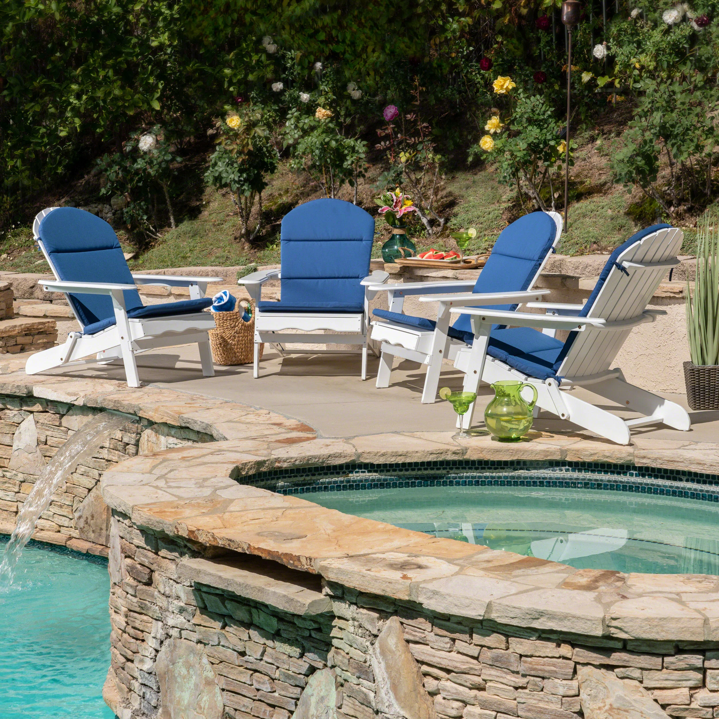 Amenda Outdoor Acacia Wood Folding Adirondack Chairs with Cushions - furnishings