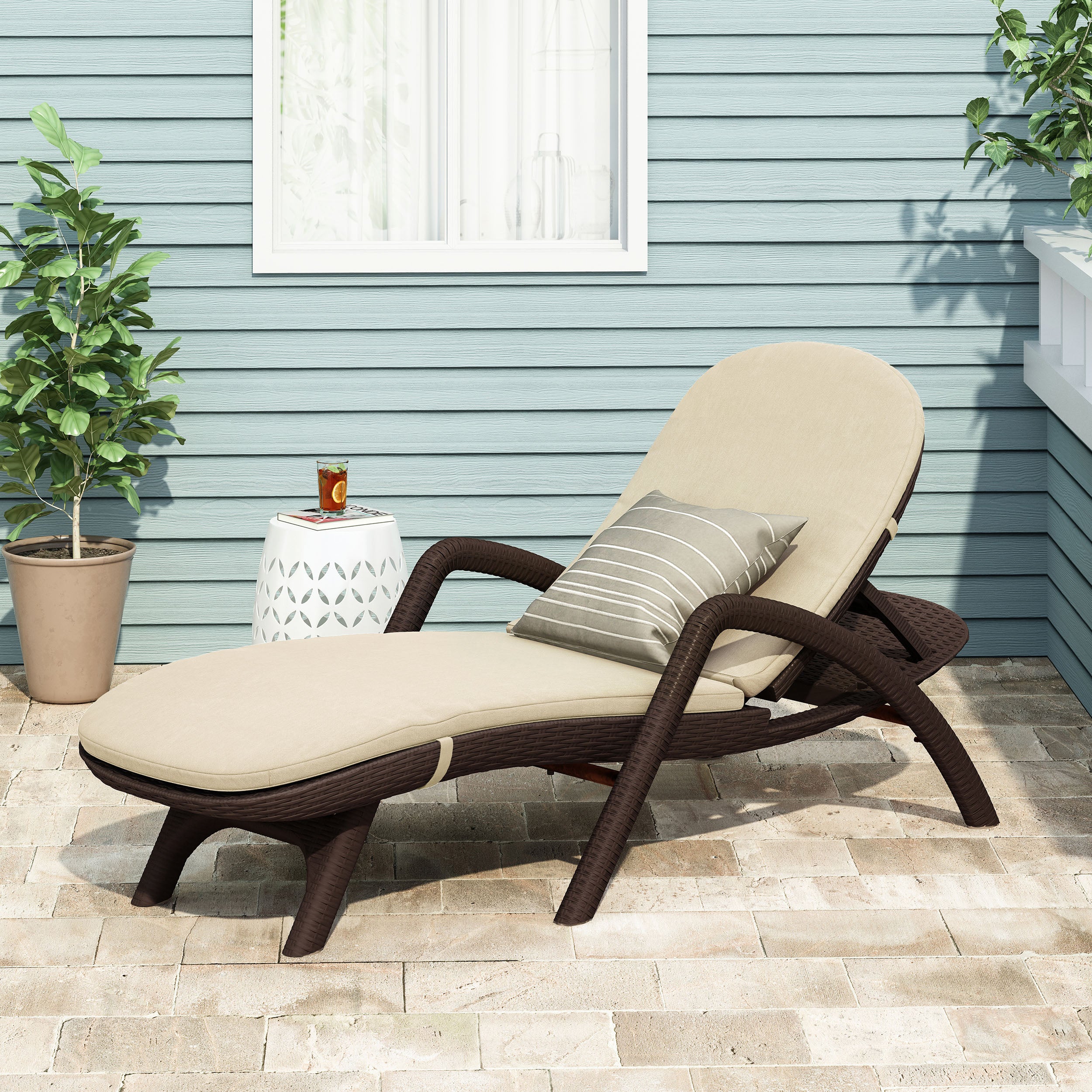 Riley Outdoor Faux Wicker Chaise Lounge with Cushion - furnishings