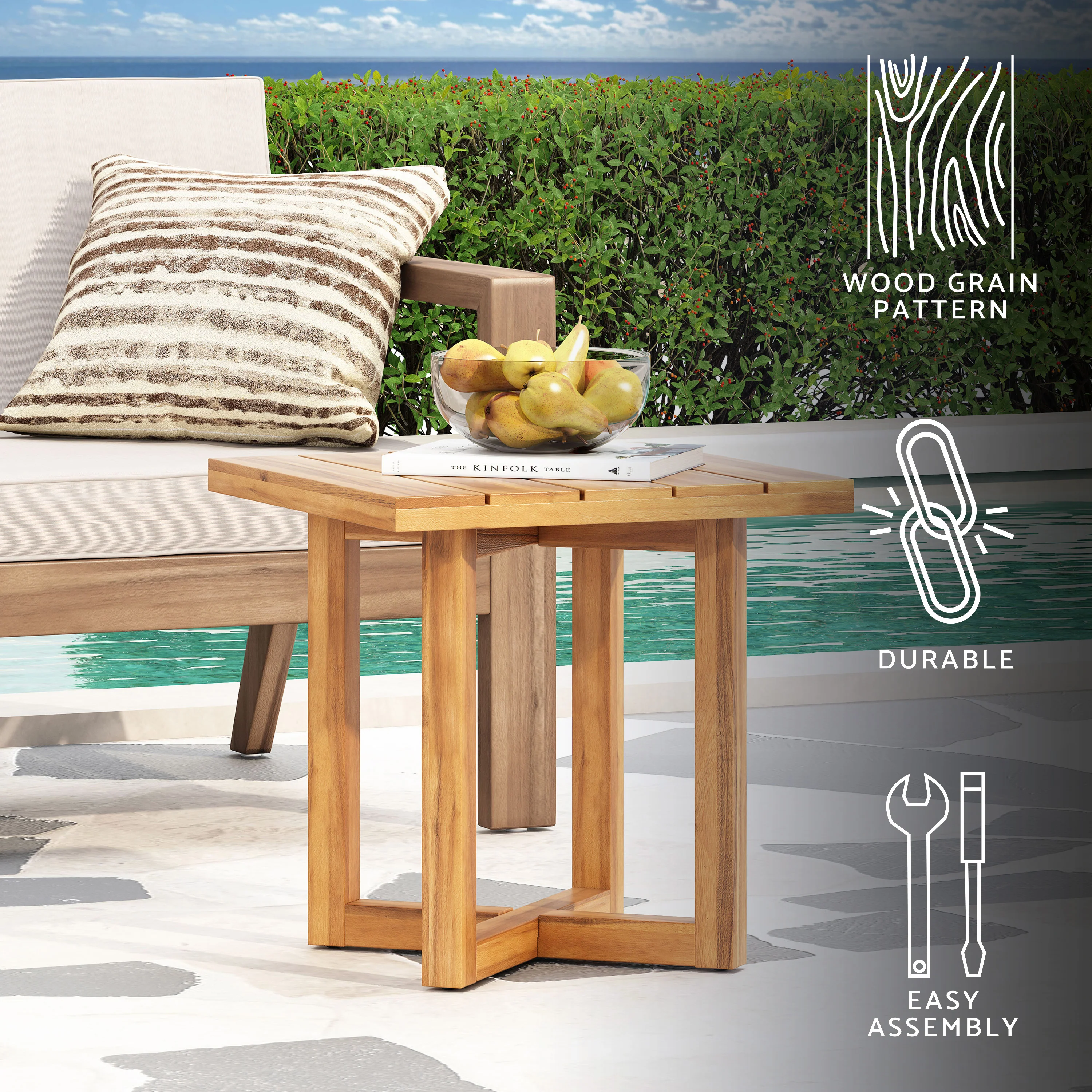 Hobbs Outdoor Acacia Wood Square Side Table, Teak - furnishings