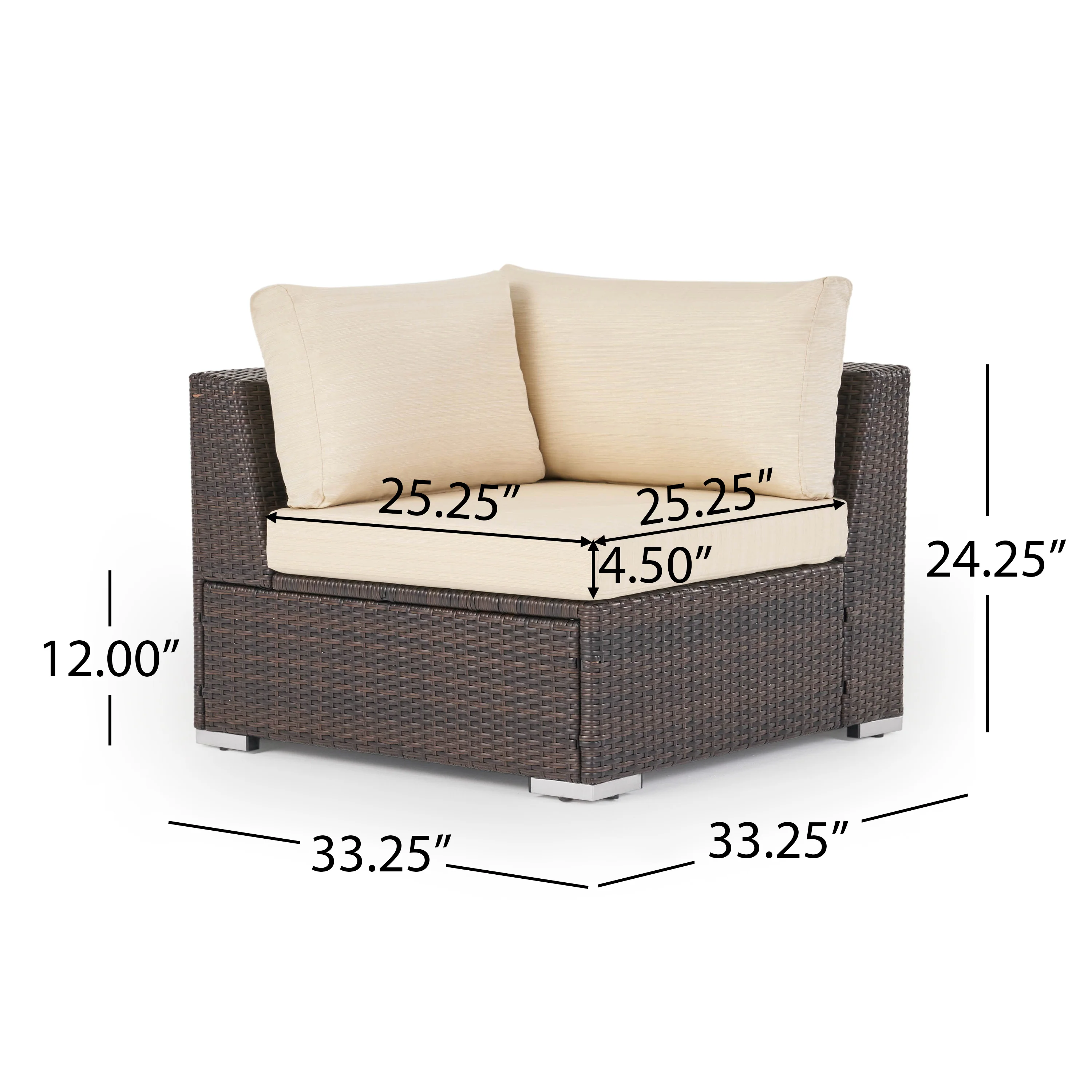 Francisco 7pc Outdoor Brown Wicker Seating Sectional Set w/ Cushions - furnishings