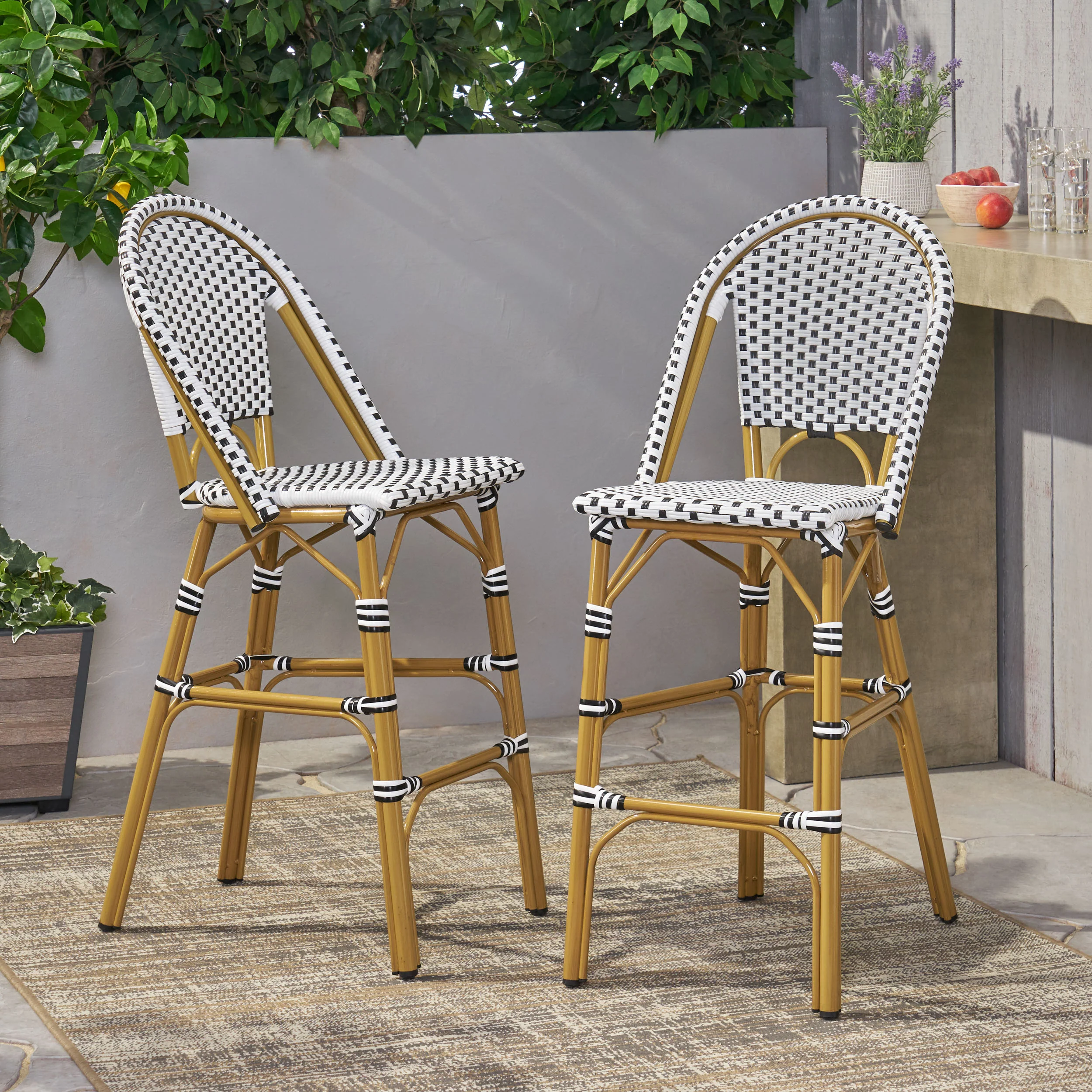 Grelton Outdoor Aluminum French Barstools, Set of 2 - furnishings