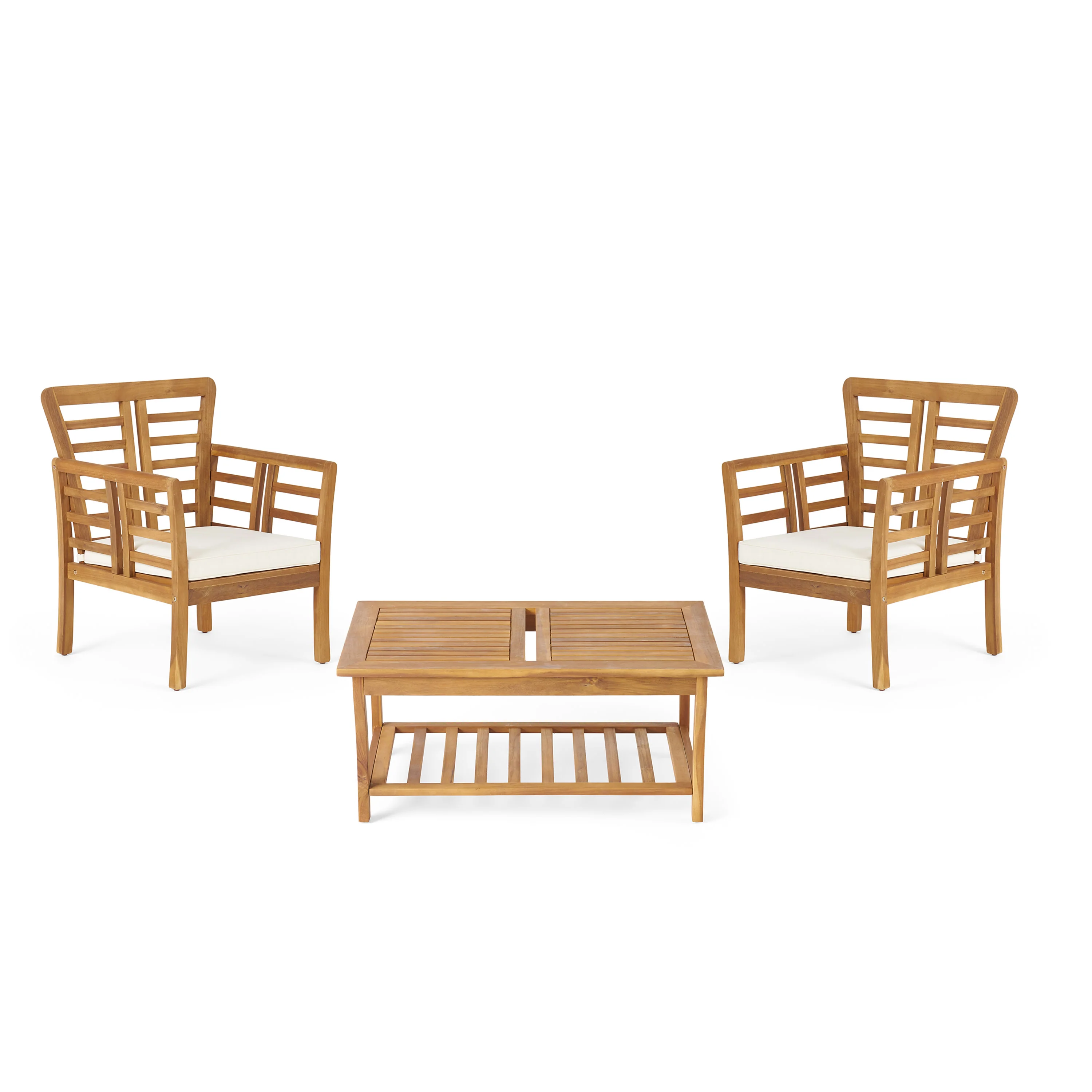 Laurier Outdoor Acacia Wood Club Chair and Coffee Table Set with Cushions - furnishings