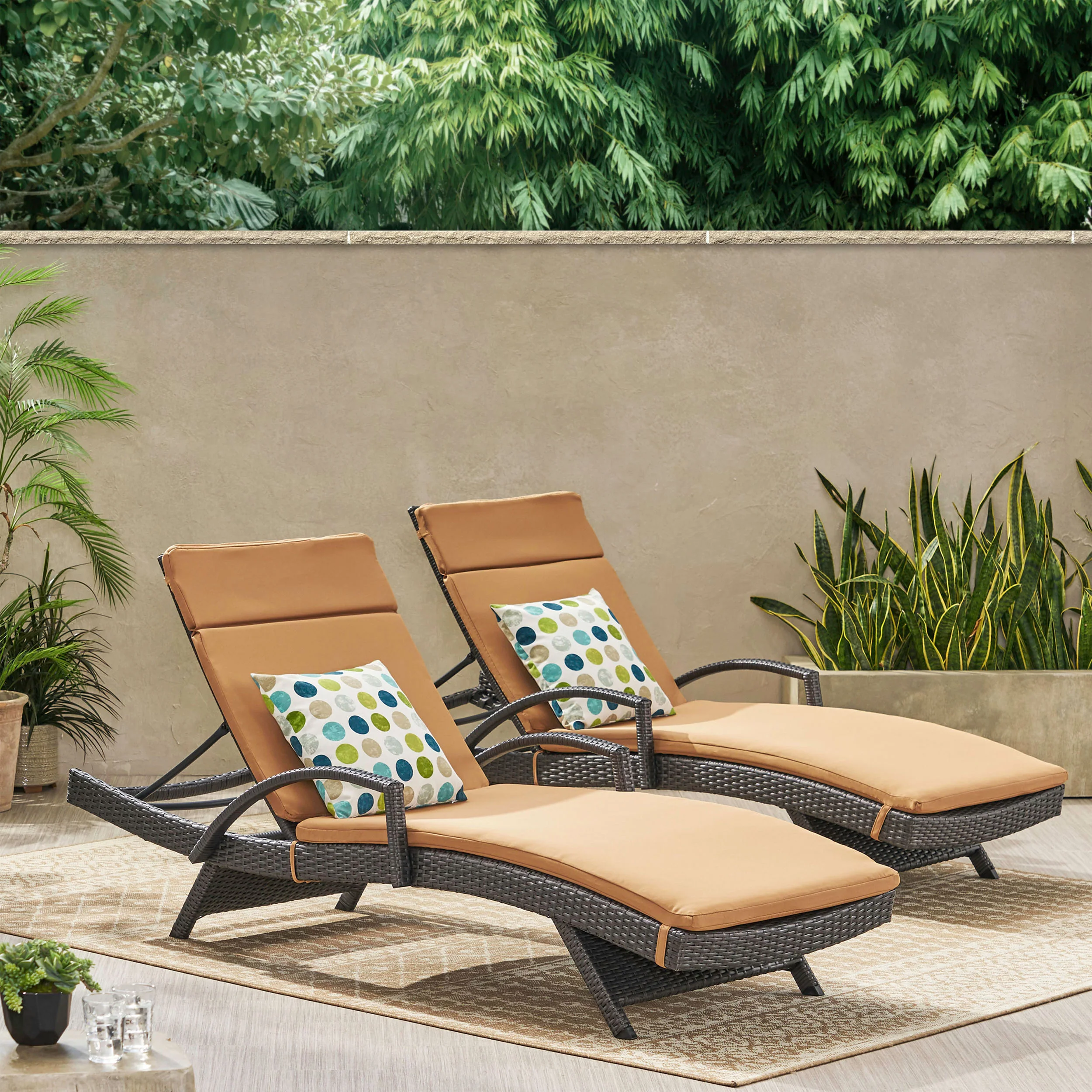 Soleil Outdoor Wicker Chaise Lounges w/ Water Resistant Cushions (Set of 2) - furnishings