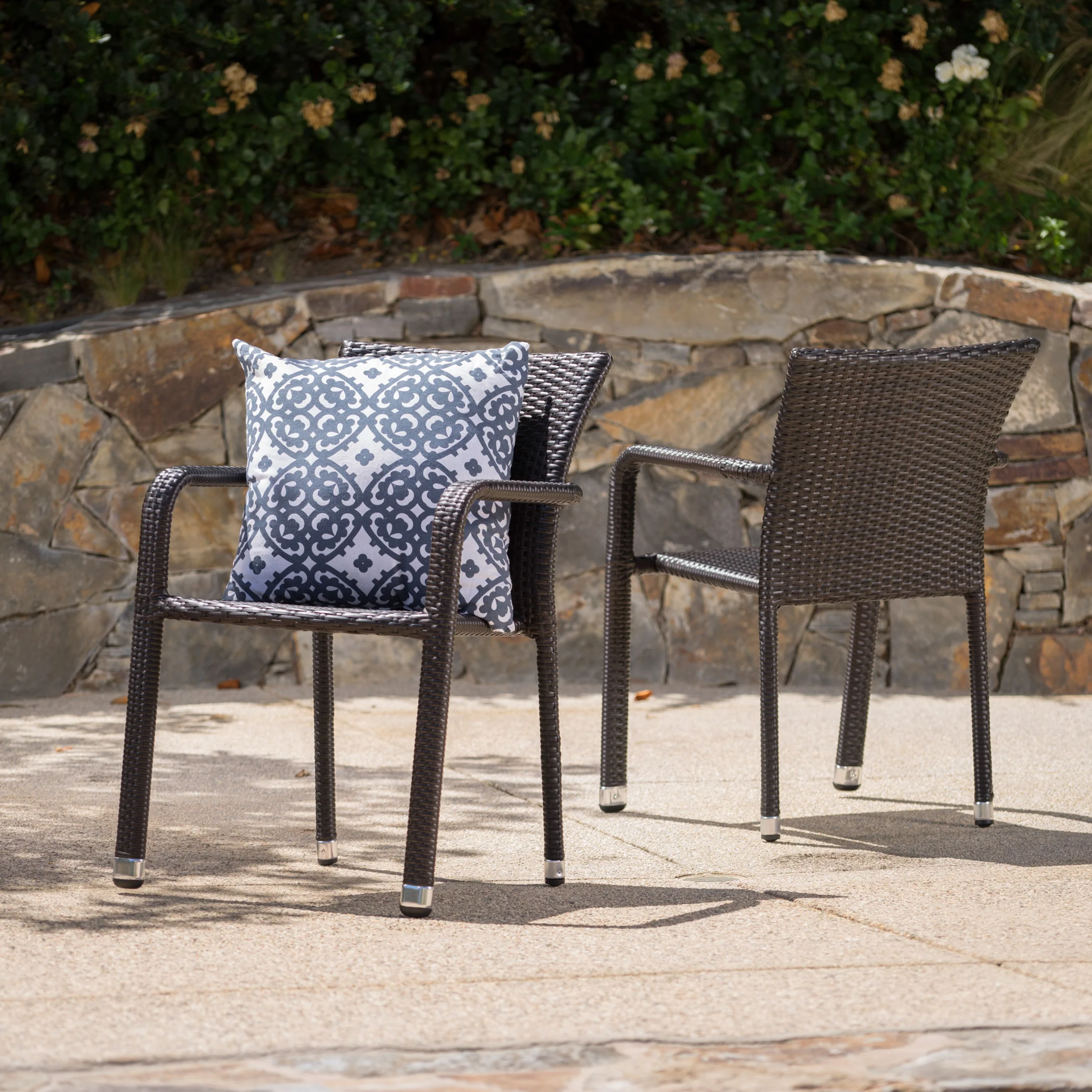 Dylan Outdoor Wicker Armed Aluminum Framed Stack Chairs (Set of 2) - furnishings