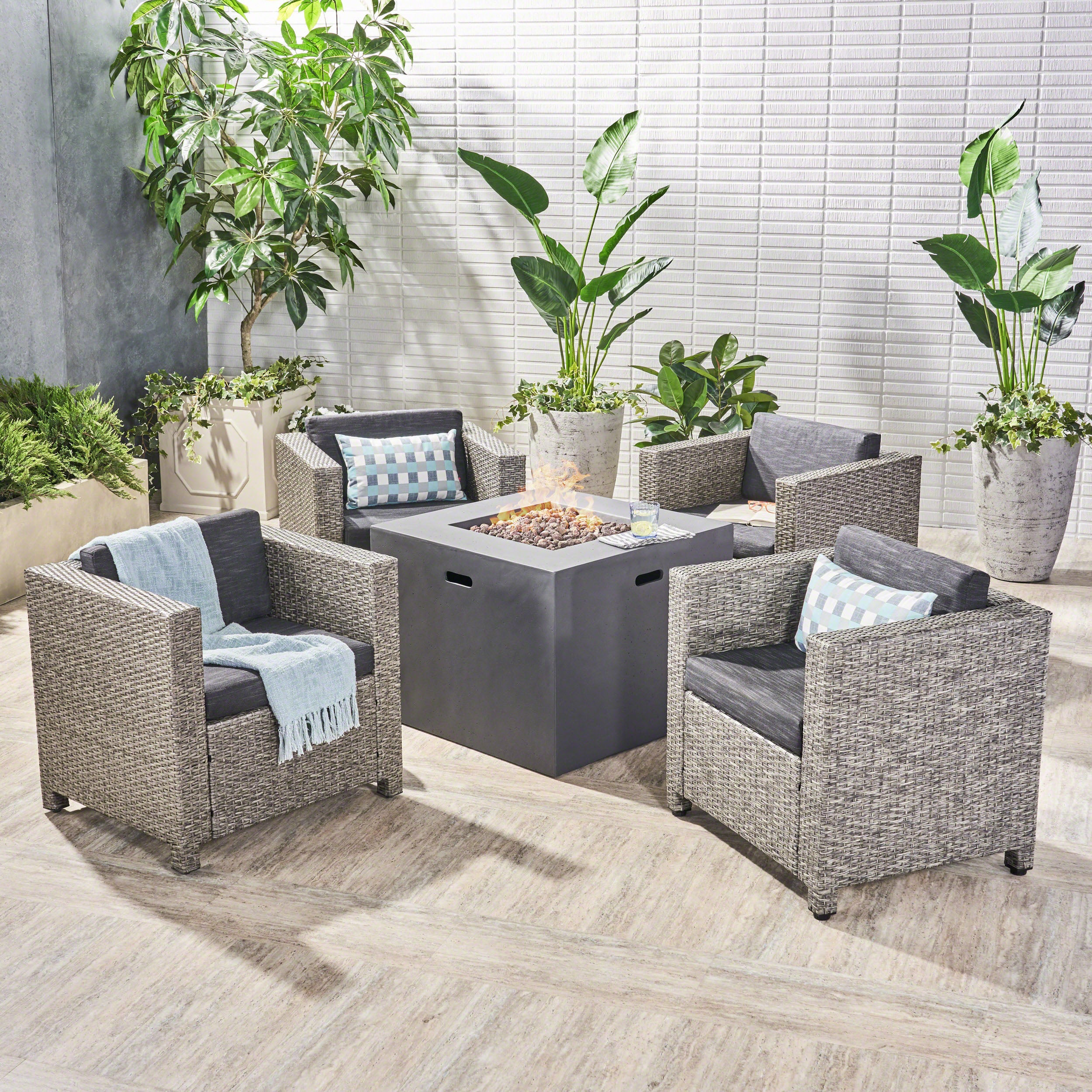 Venice 4-Seater Outdoor Fire Pit Chat Set - furnishings