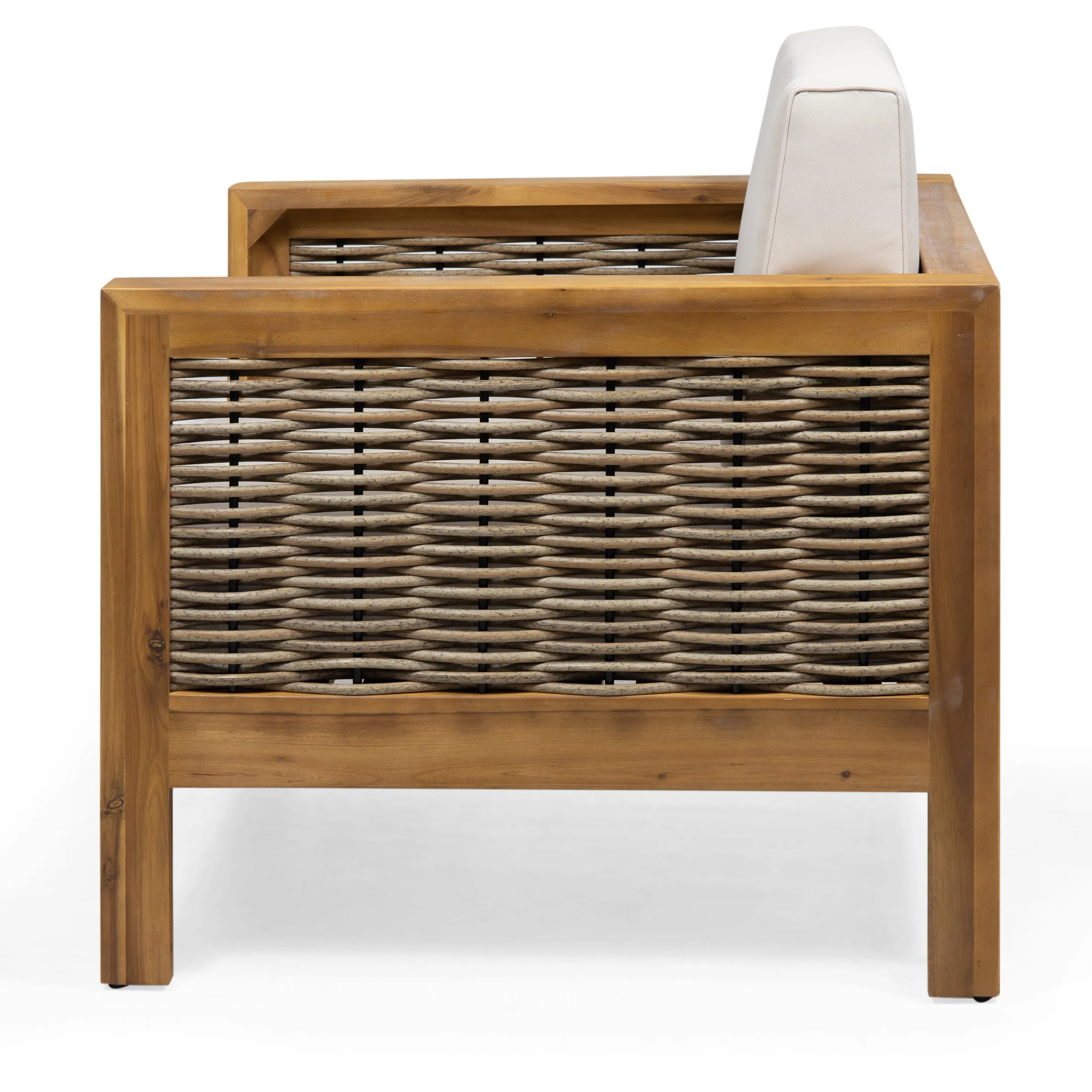 Mayes Outdoor 4 Seater Acacia Wood Chat Set with Wicker Accents - furnishings