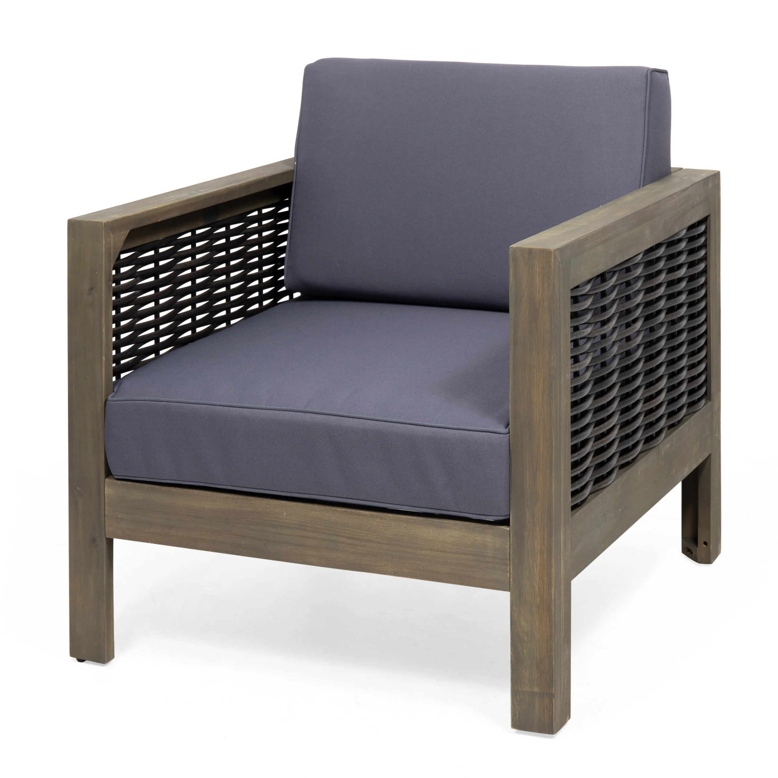 Allegra Outdoor Acacia Wood and Wicker Club Chair - furnishings