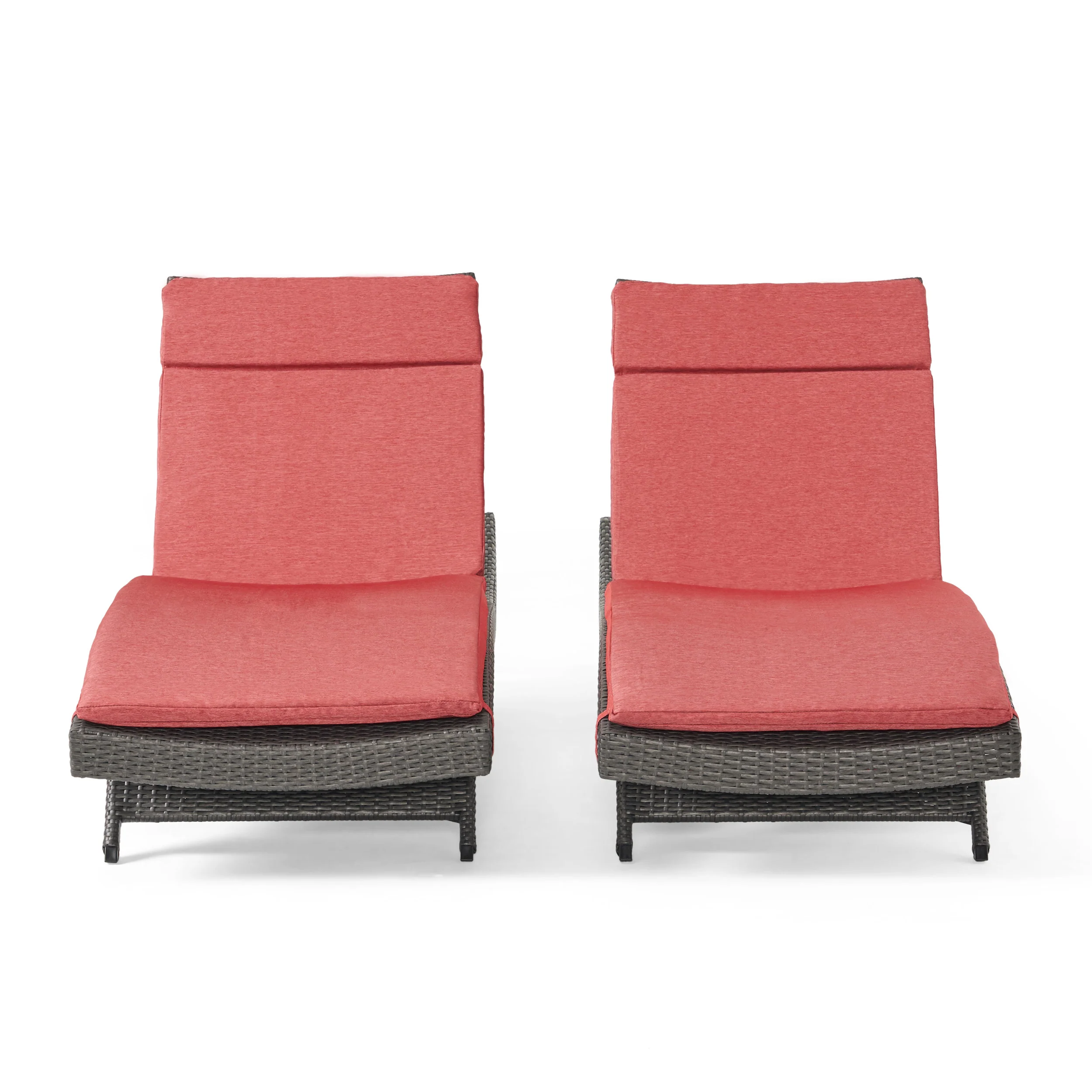 Nassau Outdoor Grey Wicker Adjustable Chaise Lounge with Cushion (Set of 2) - furnishings
