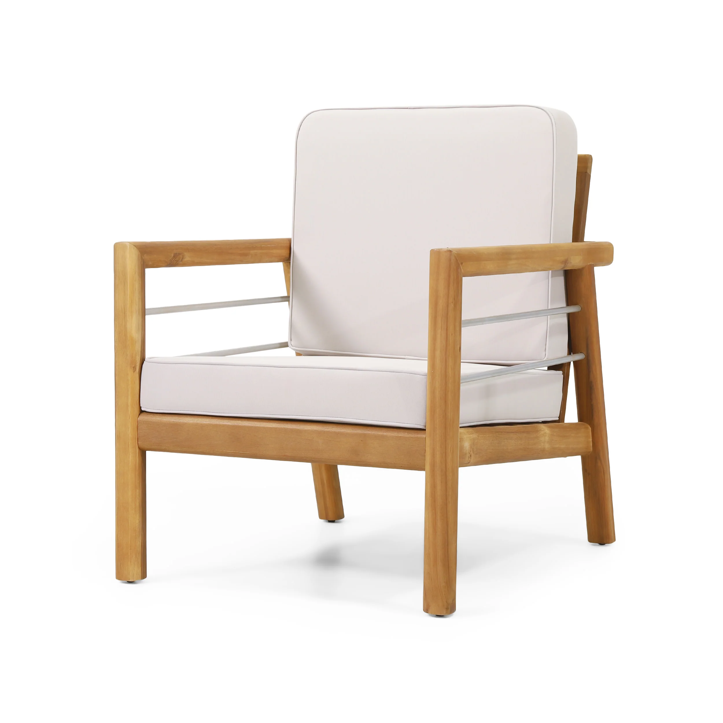 Lindsey Outdoor Acacia Wood Club Chair with Cushions, Teak and Beige - furnishings