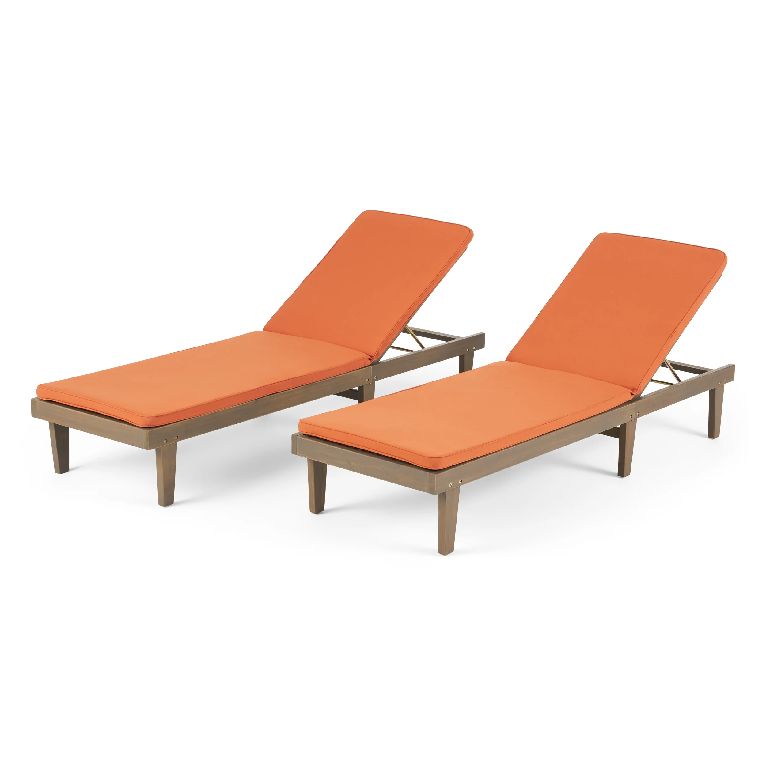 Nadine Outdoor Modern Acacia Wood Chaise Lounge with Cushion (Set of 2) - furnishings