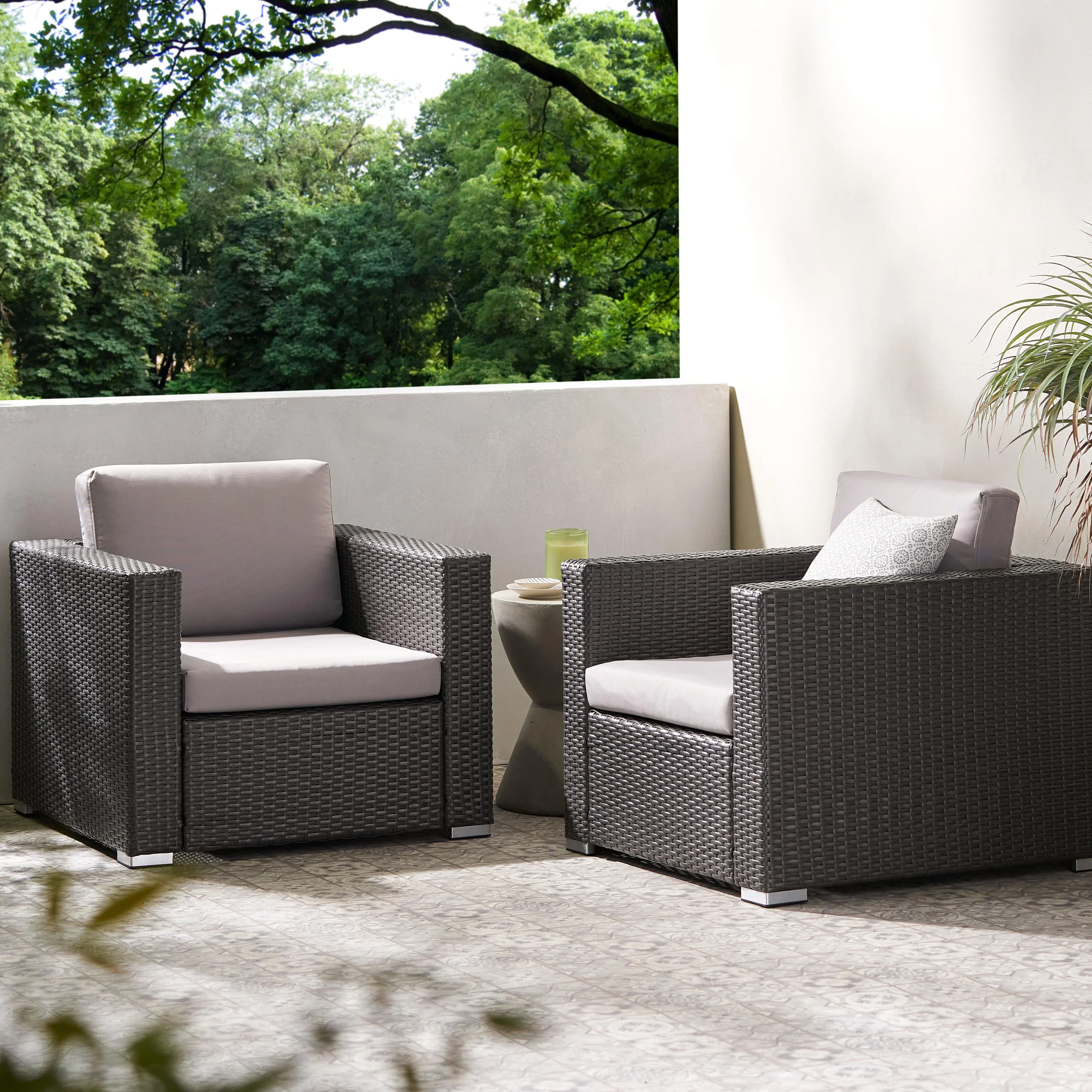 Avianna Outdoor Wicker Club Chair with Cushions, Set of 2 - furnishings