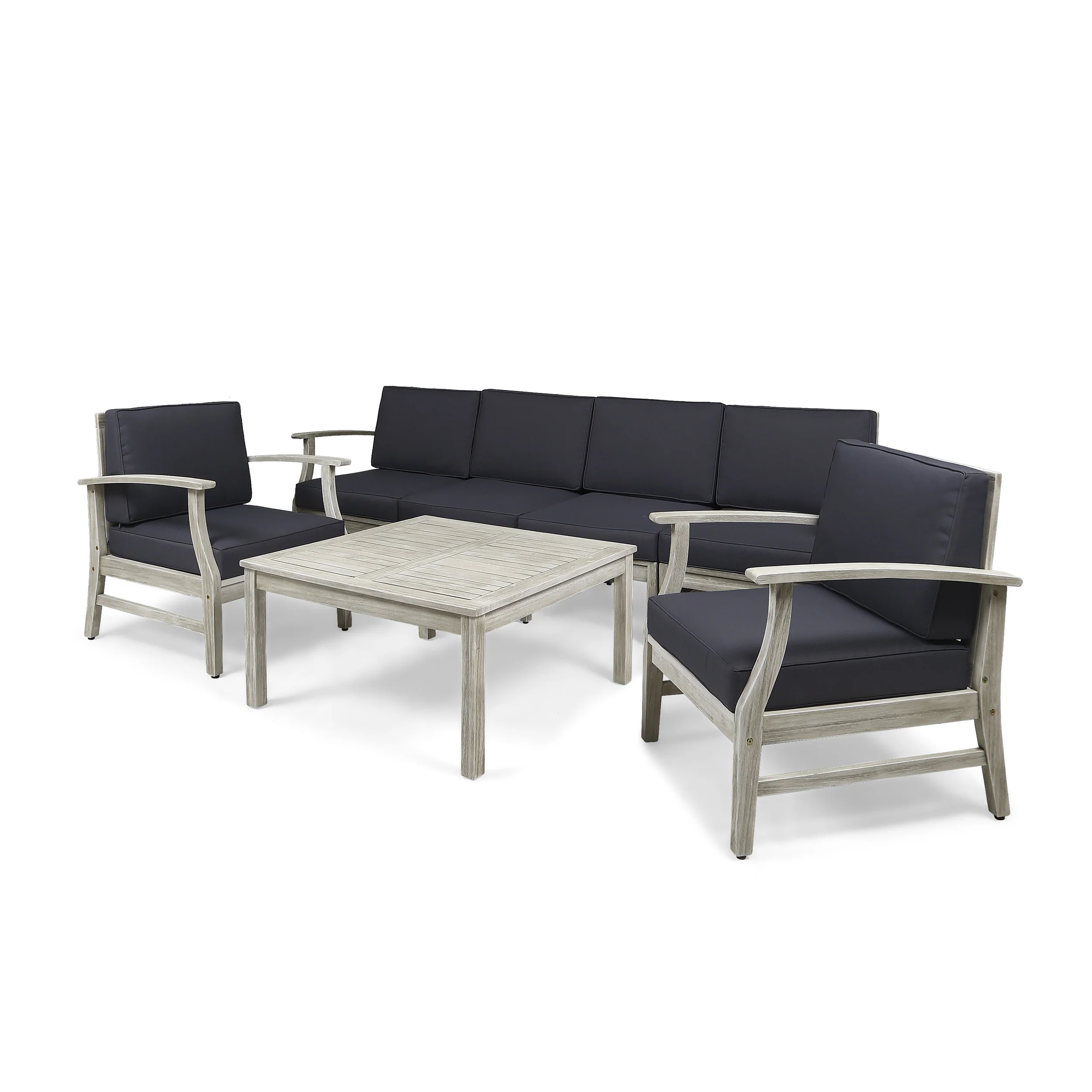 Lorelei Outdoor 7 Piece Acacia Wood 4-Seater Sofa and Club Chairs Set - furnishings