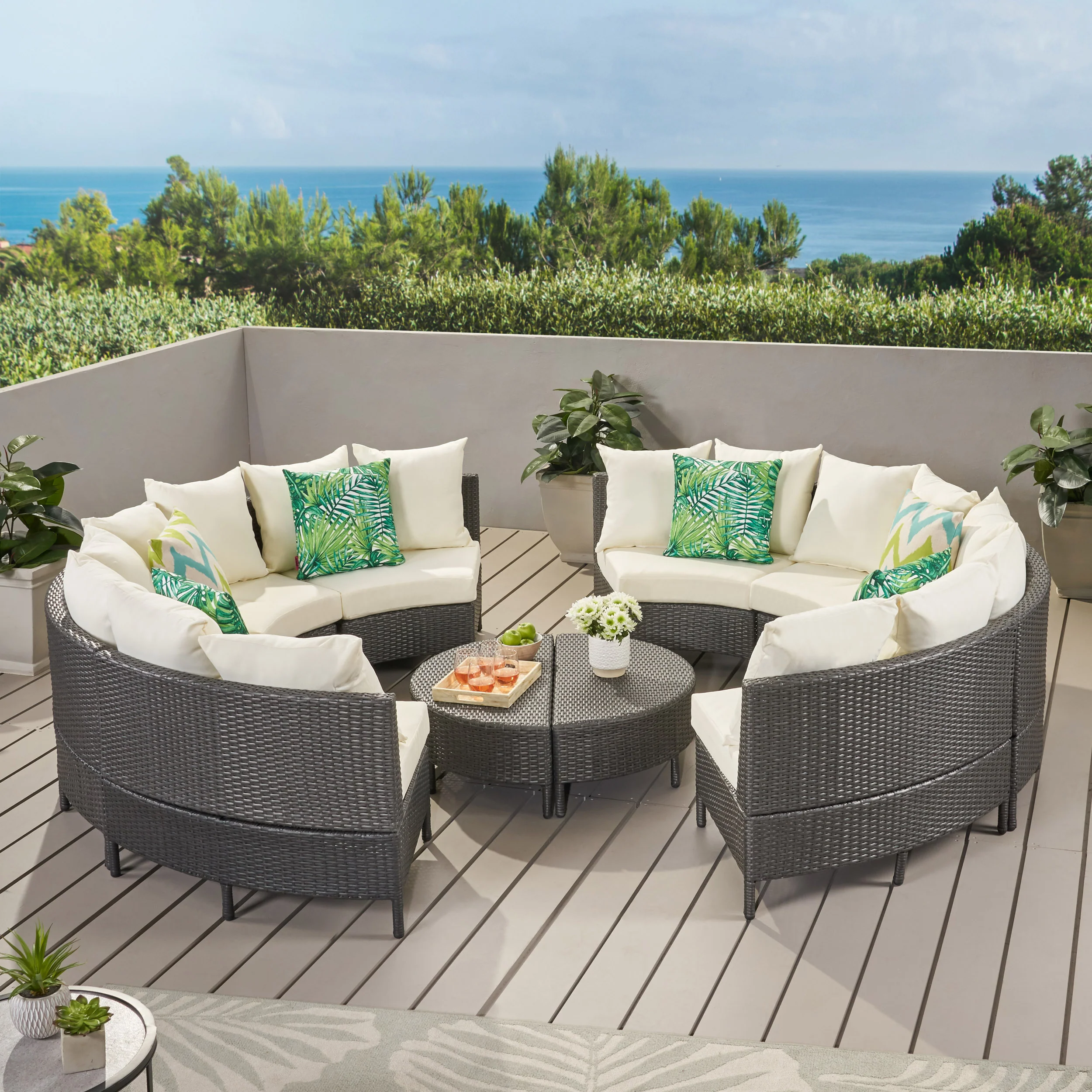 Alacati 10Pc Outdoor Wicker Sofa Set w/ Cushions - furnishings