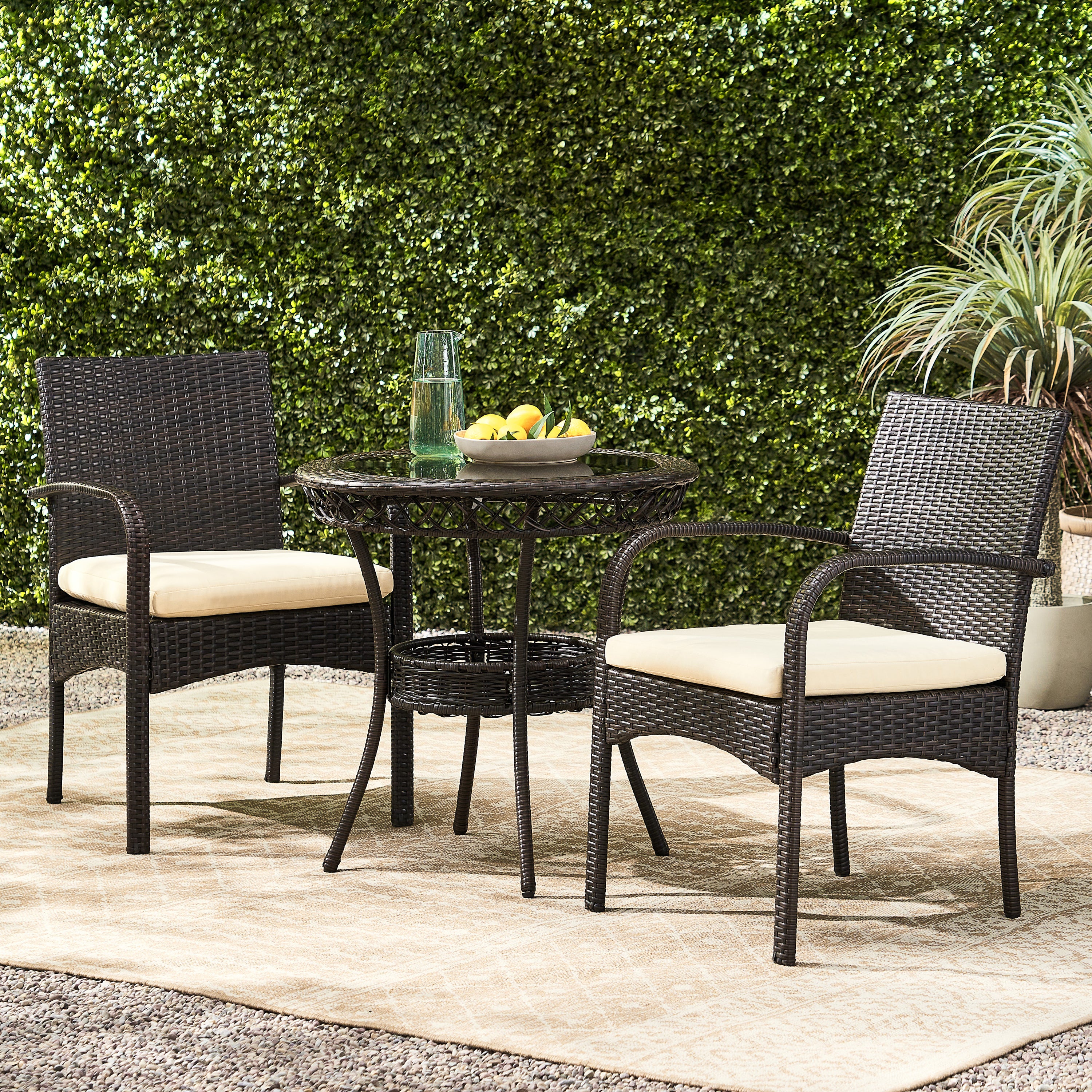 Meeker Outdoor 3-piece Wicker Bistro Set with Cushions - furnishings