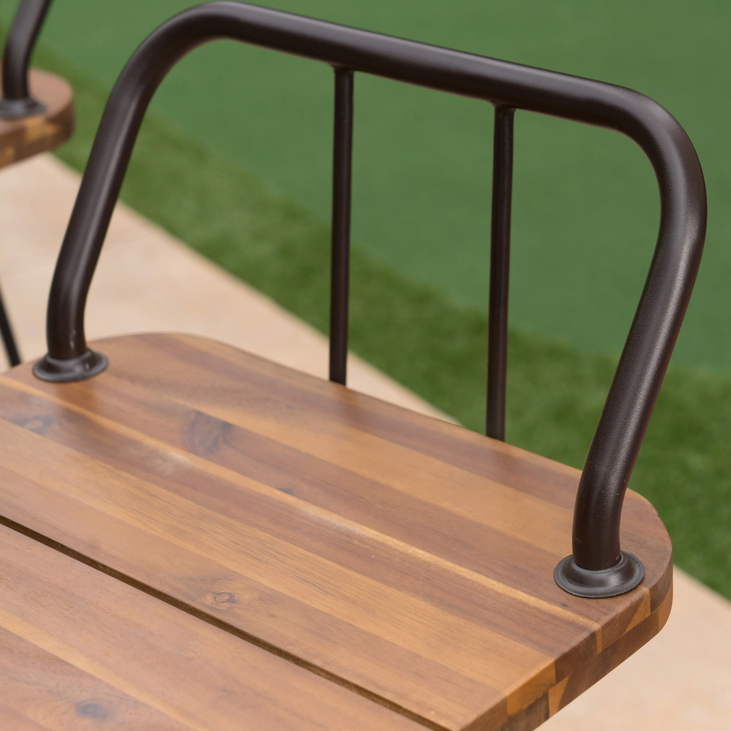 Leonardo Outdoor Industrial Teak Finished Acacia Wood Barstools with Iron Frame - furnishings