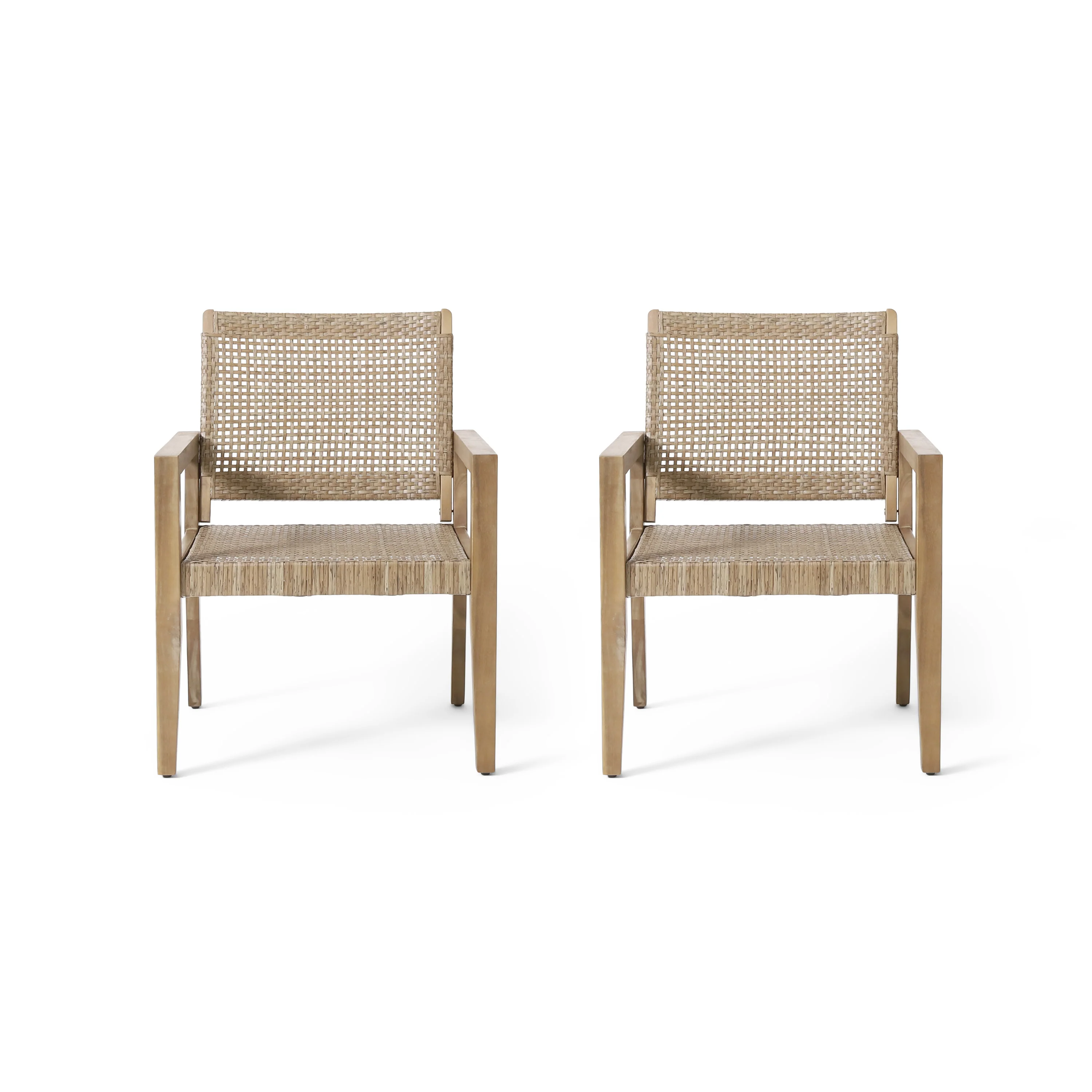 Elmcrest Outdoor Wicker and Acacia Wood Club Chairs, Set of 2, Light Multibrown and Light Brown - furnishings