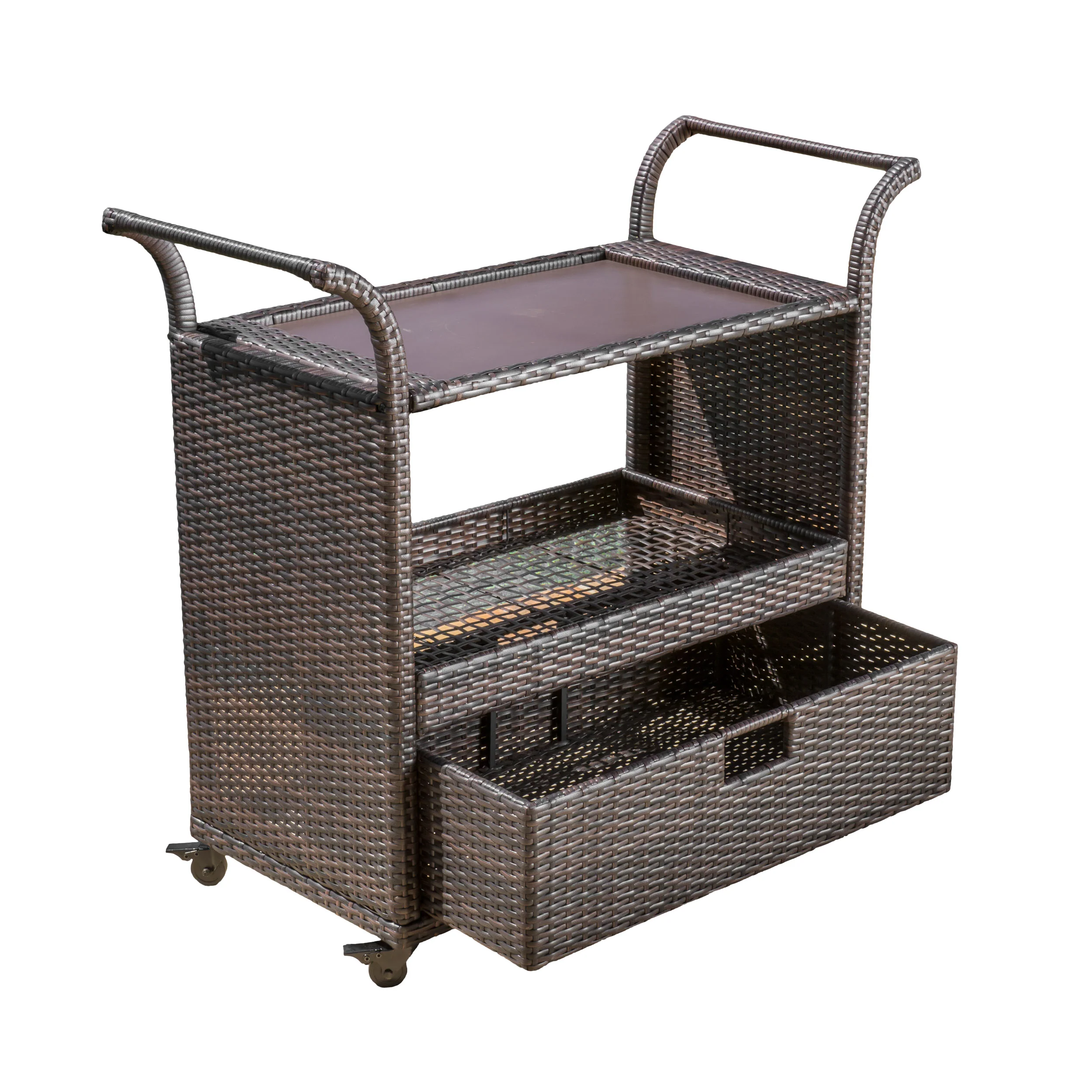 Shelton Multi-Brown Wicker Bar Cart - furnishings