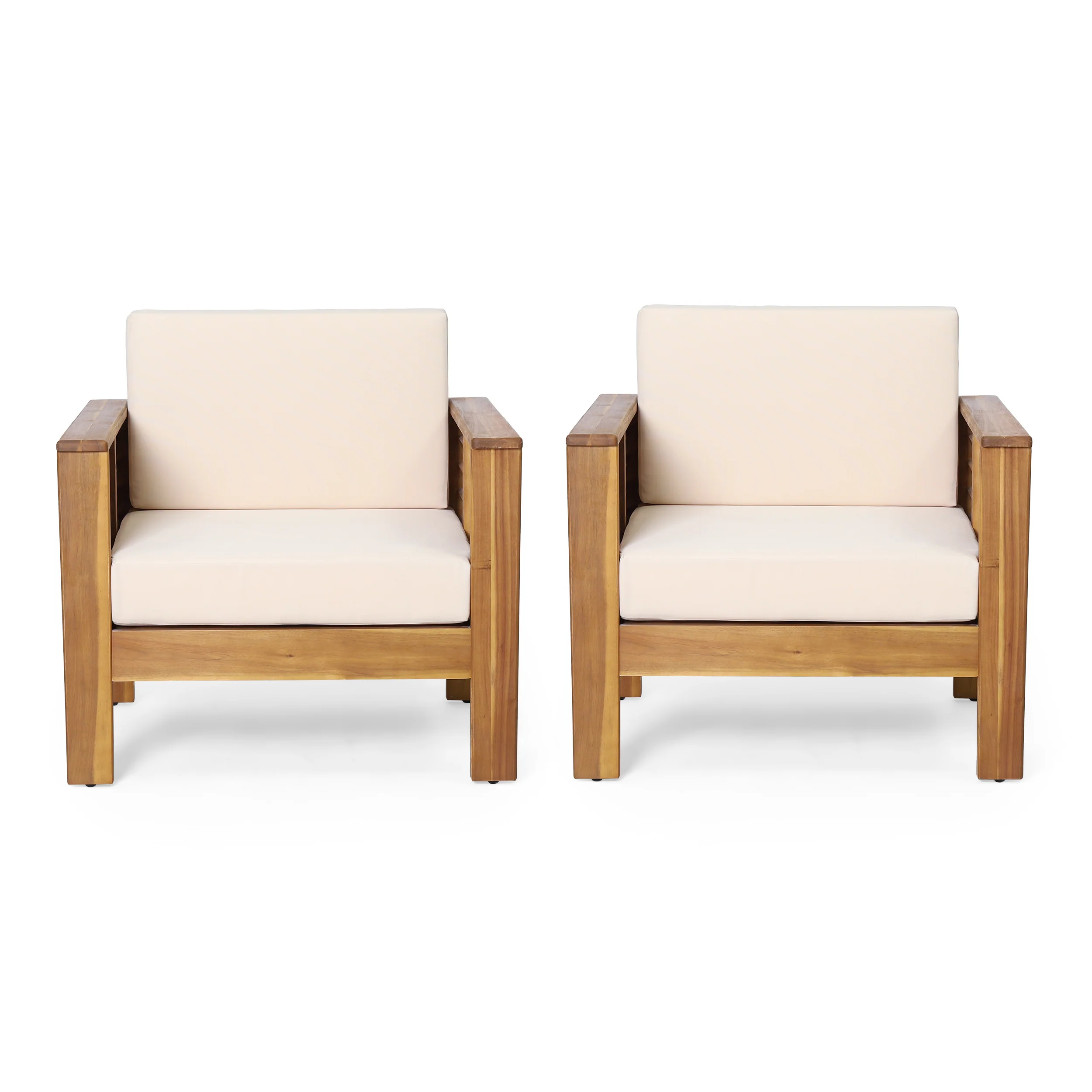 Rabun Outdoor Acacia Wood Club Chairs with Cushions, Set of 2 - furnishings