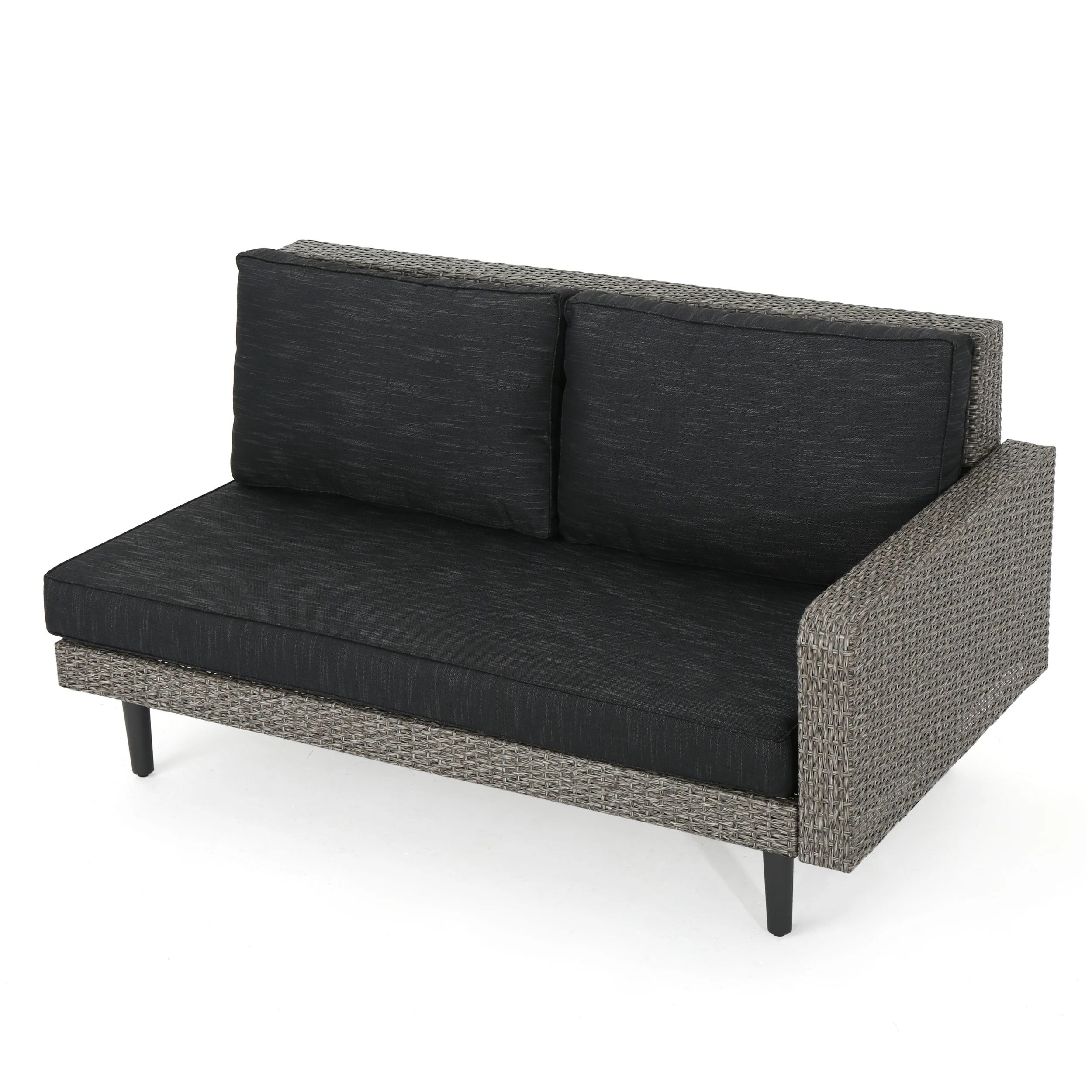 Hensley Outdoor Wicker 5 Seater Sectional Sofa Chat Set with Cushions, Mixed Black and Dark Gray - furnishings