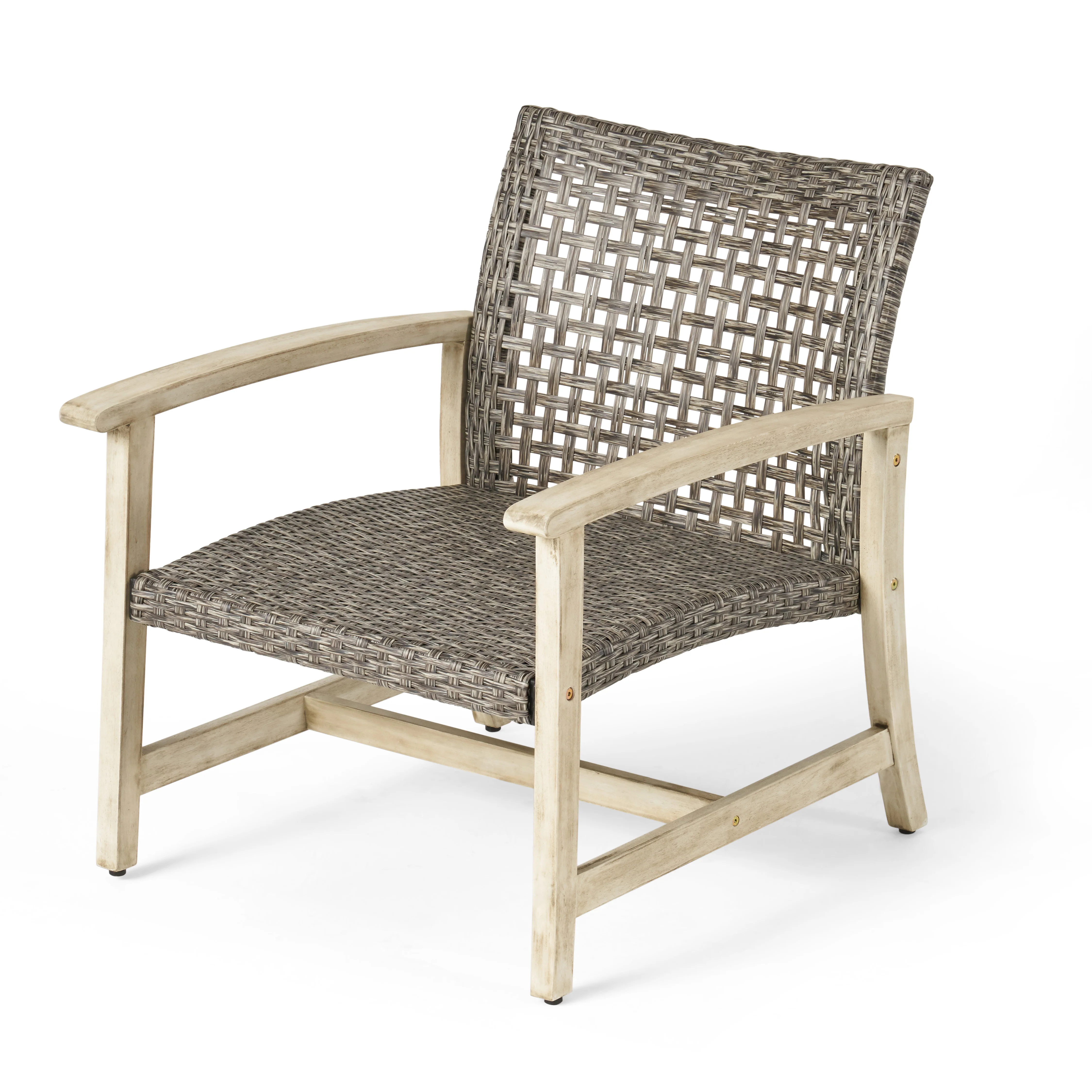Carry Outdoor 5 Piece Wood and Wicker Club Chairs and Fire Pit Set - furnishings