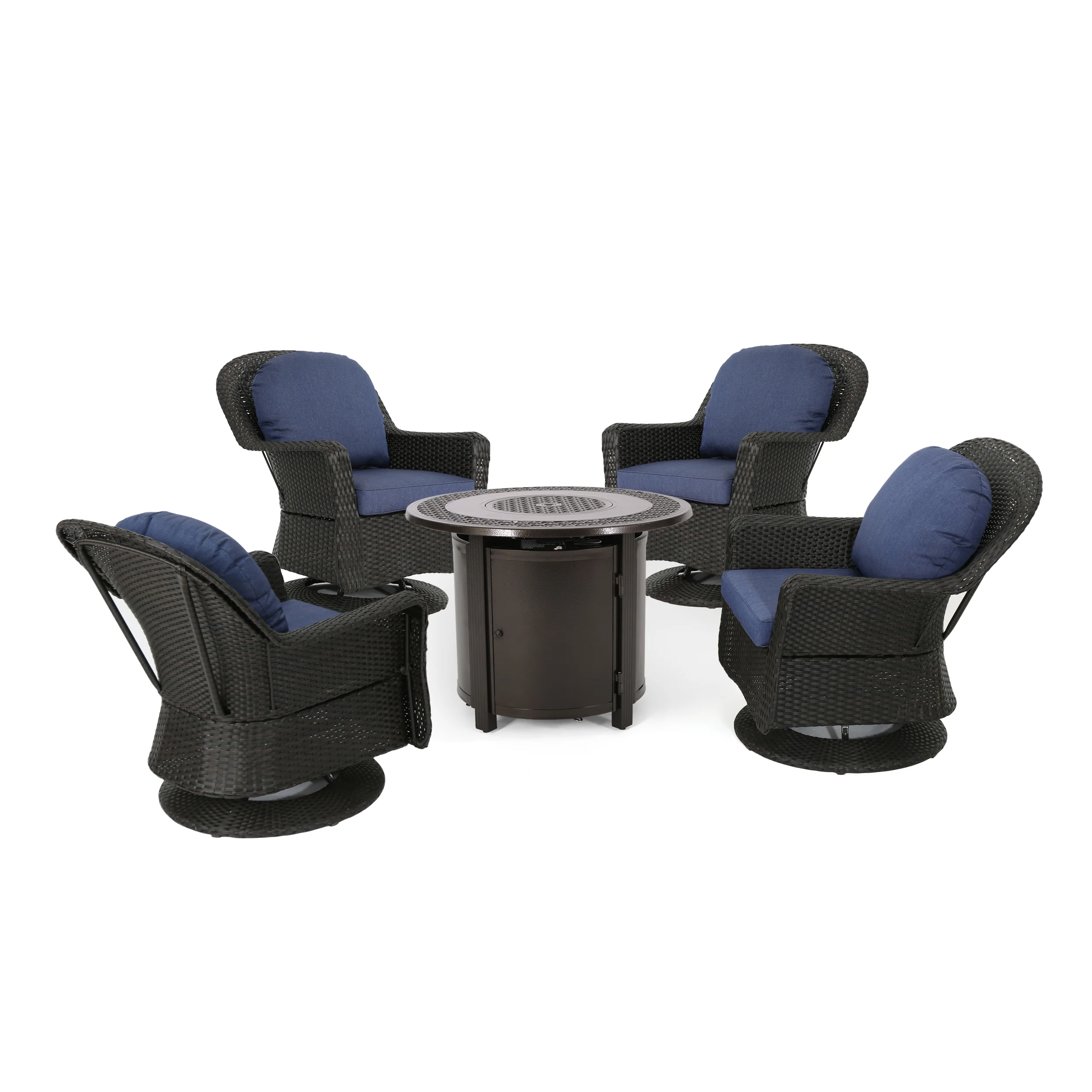 Linsten Outdoor 4 Seater Wicker Swivel Chair and Fire Pit Set - furnishings