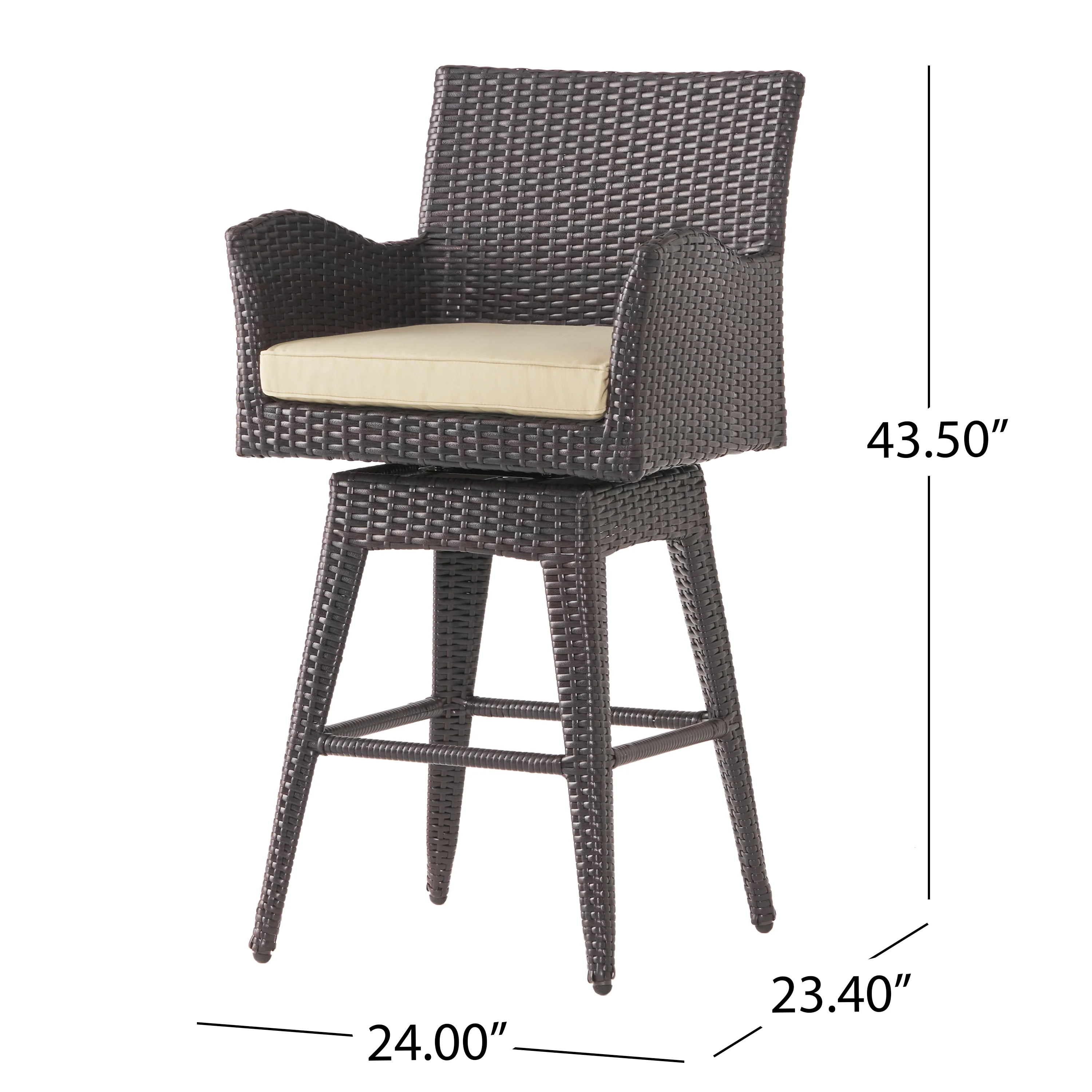 Royer Modern Outdoor Multi-Brown Wicker Swivel Barstool with Tapered Legs - furnishings