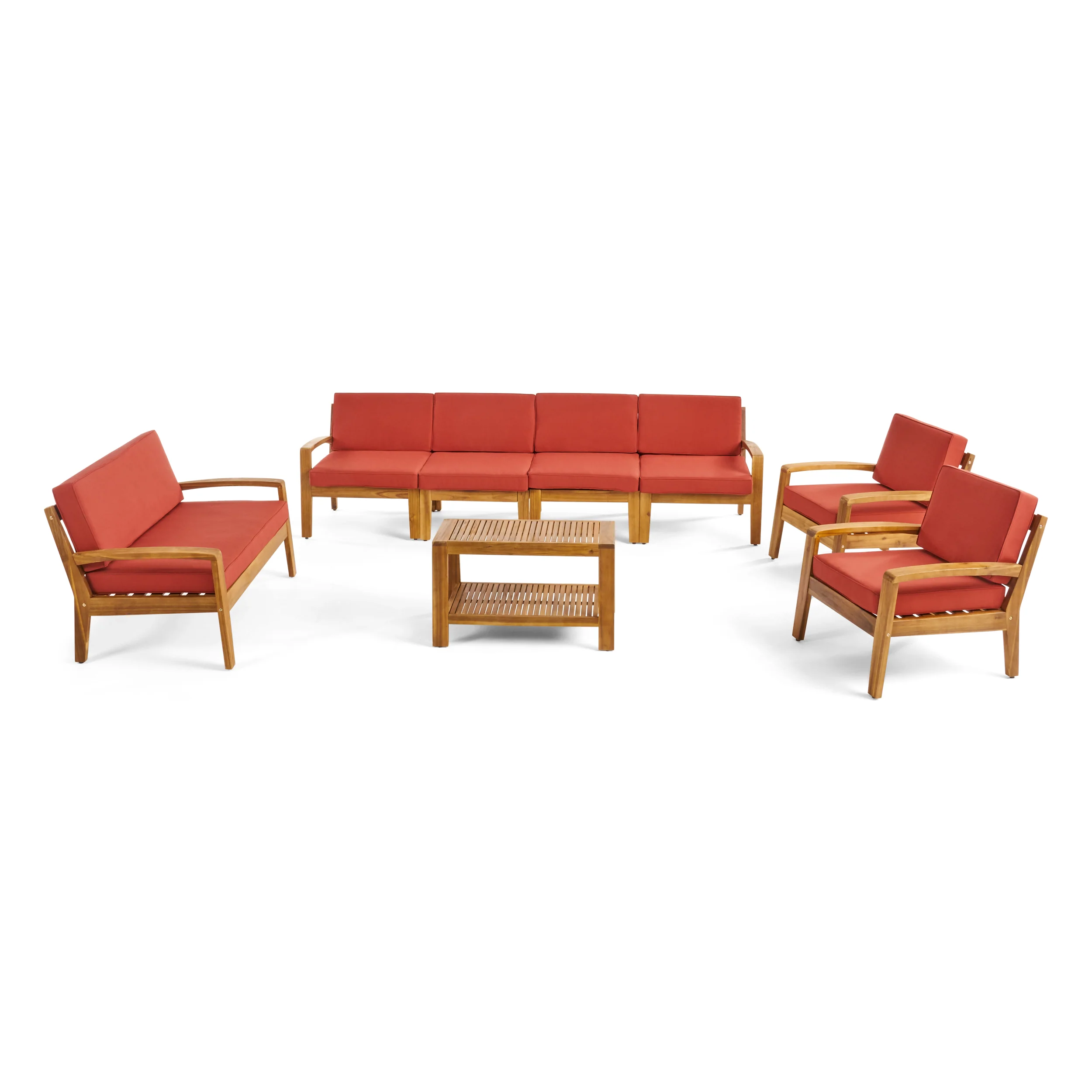 Giselle Outdoor Acacia Wood 8 Seater Sectional Chat Set with Coffee Table - furnishings