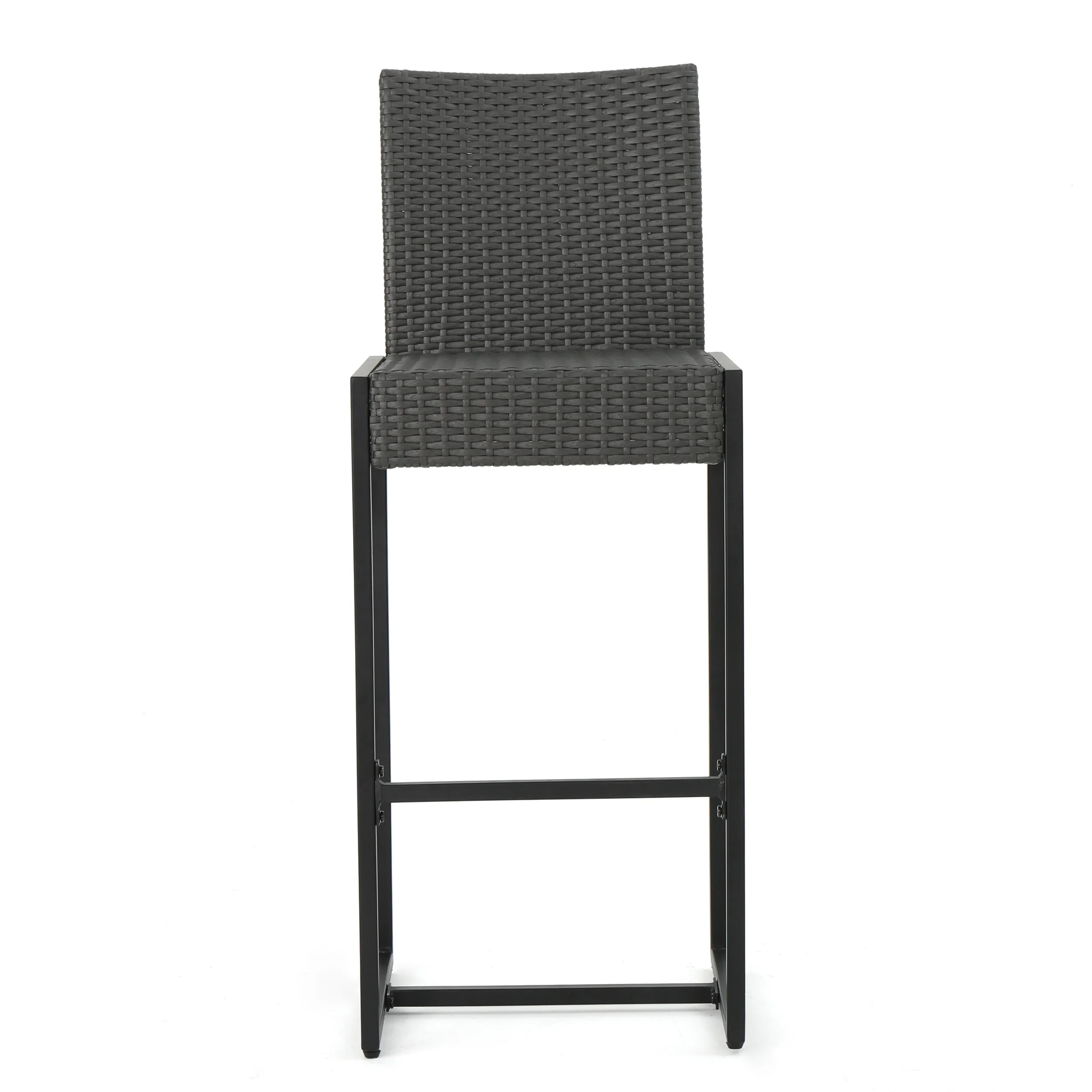 Conrad Outdoor Transitional 30-Inch Gray Wicker Barstools with Metal Frame - furnishings