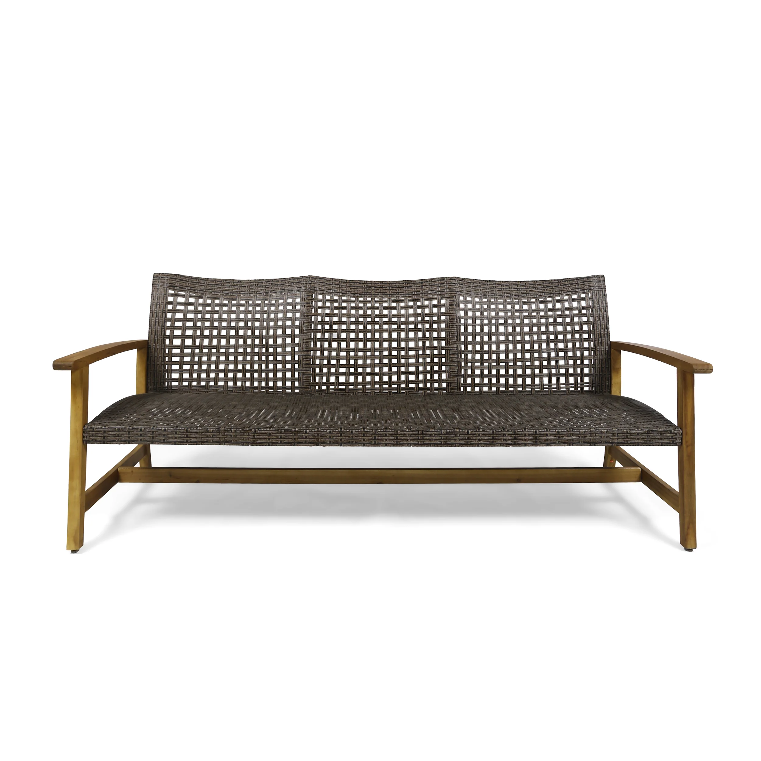 Marcia Outdoor 3-Seater Wicker Weave Sofa with Acacia Wood Frame - furnishings