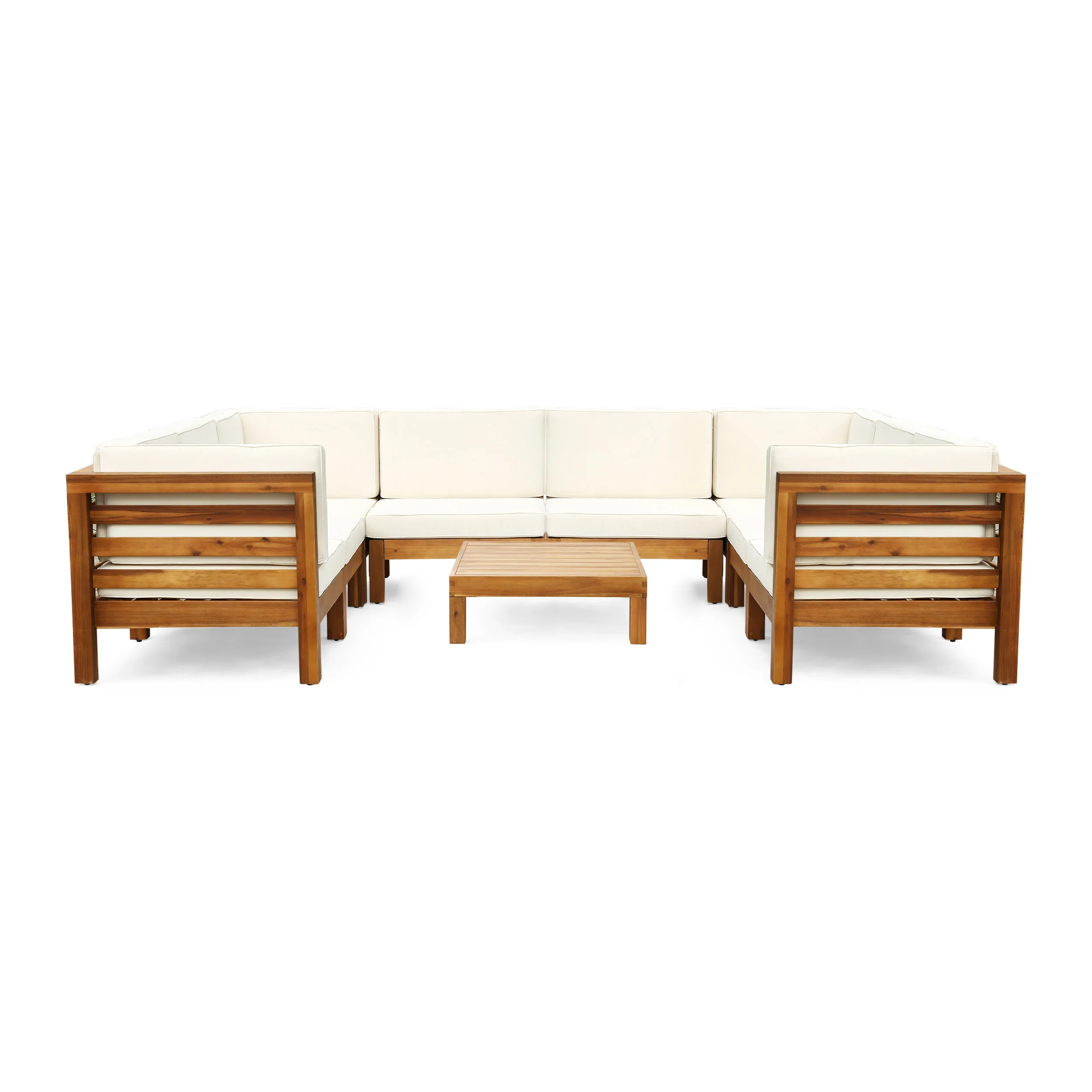 Dawson Outdoor U-Shaped Sectional Sofa Set with Coffee Table - 9-Piece 8-Seater - Acacia Wood - Outdoor Cushions - furnishings