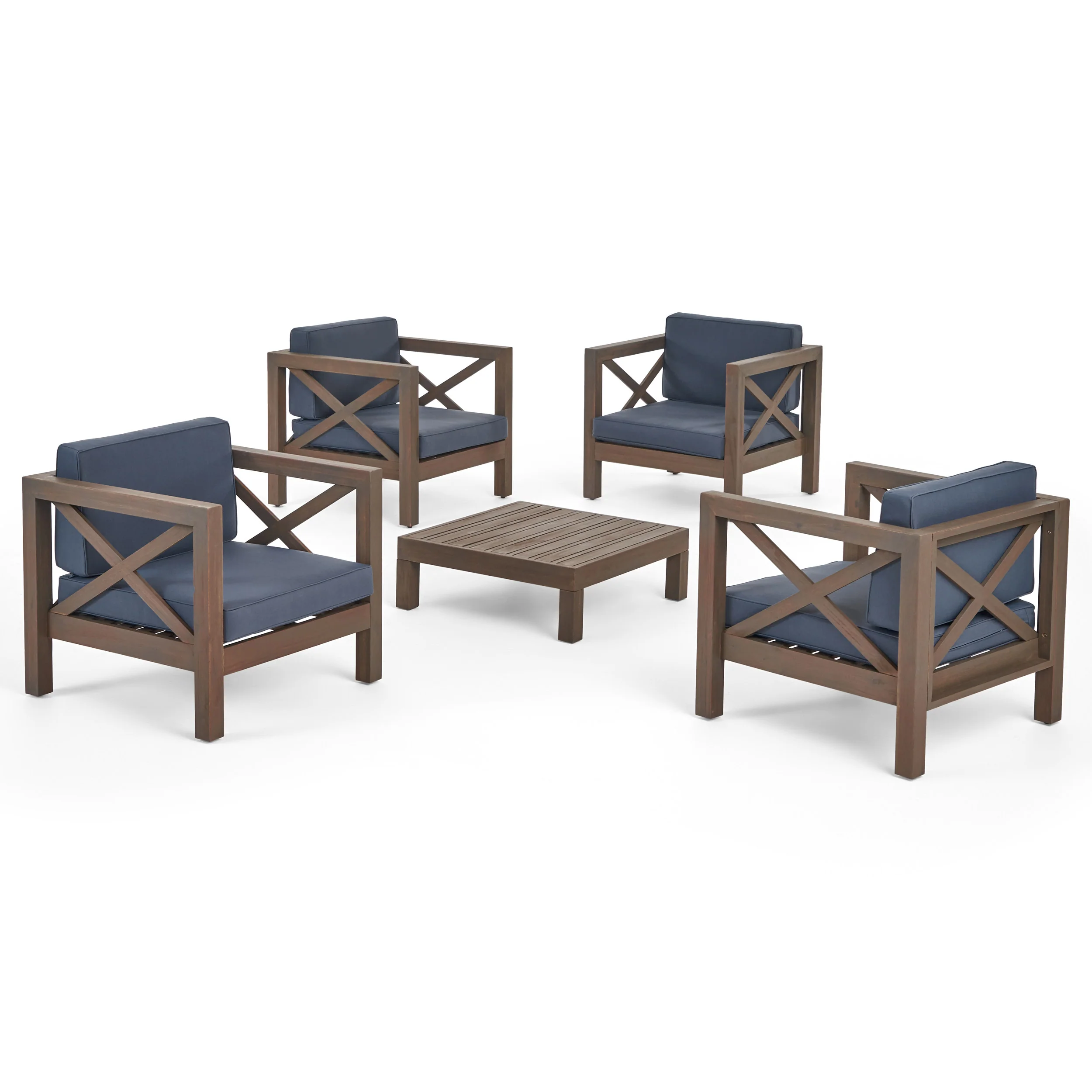 Morgan Outdoor 4 Seater Acacia Wood Club Chair and Coffee Table Set - furnishings