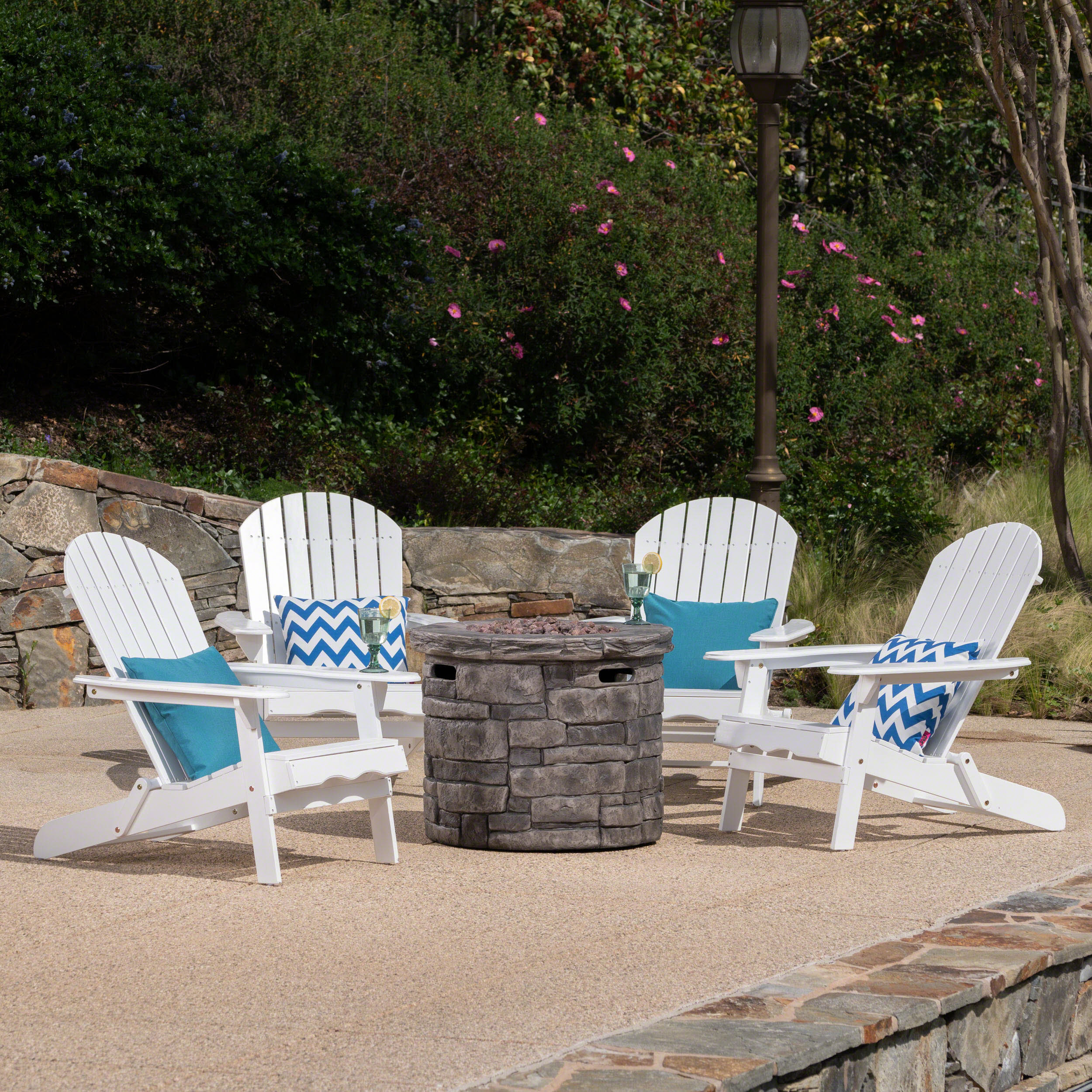 Jasper Outdoor Acacia Wood 5 Piece Adirondack Chair and Fire Pit Set - furnishings