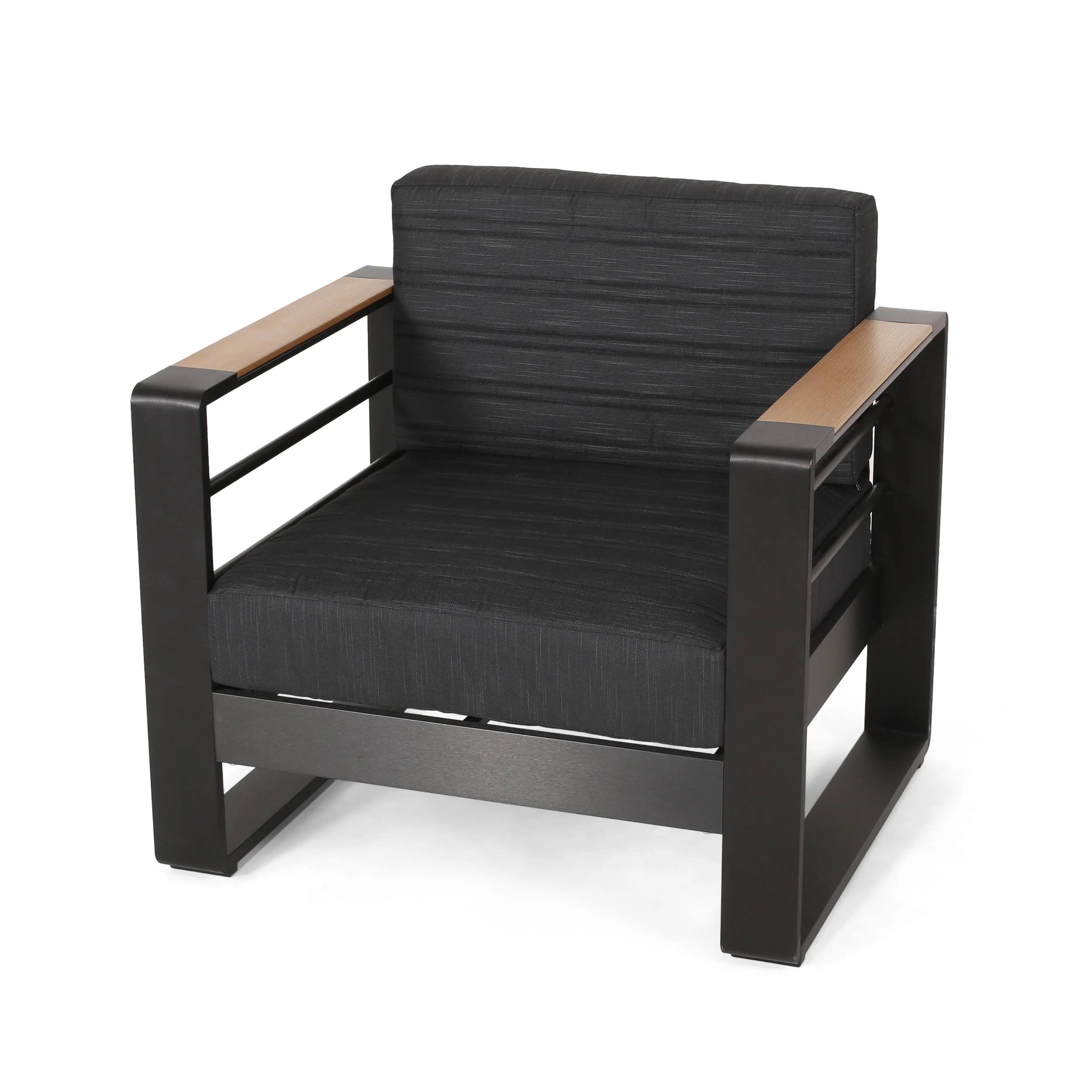 Neffs Outdoor Aluminum Club Chair with Faux Wood Accents - furnishings