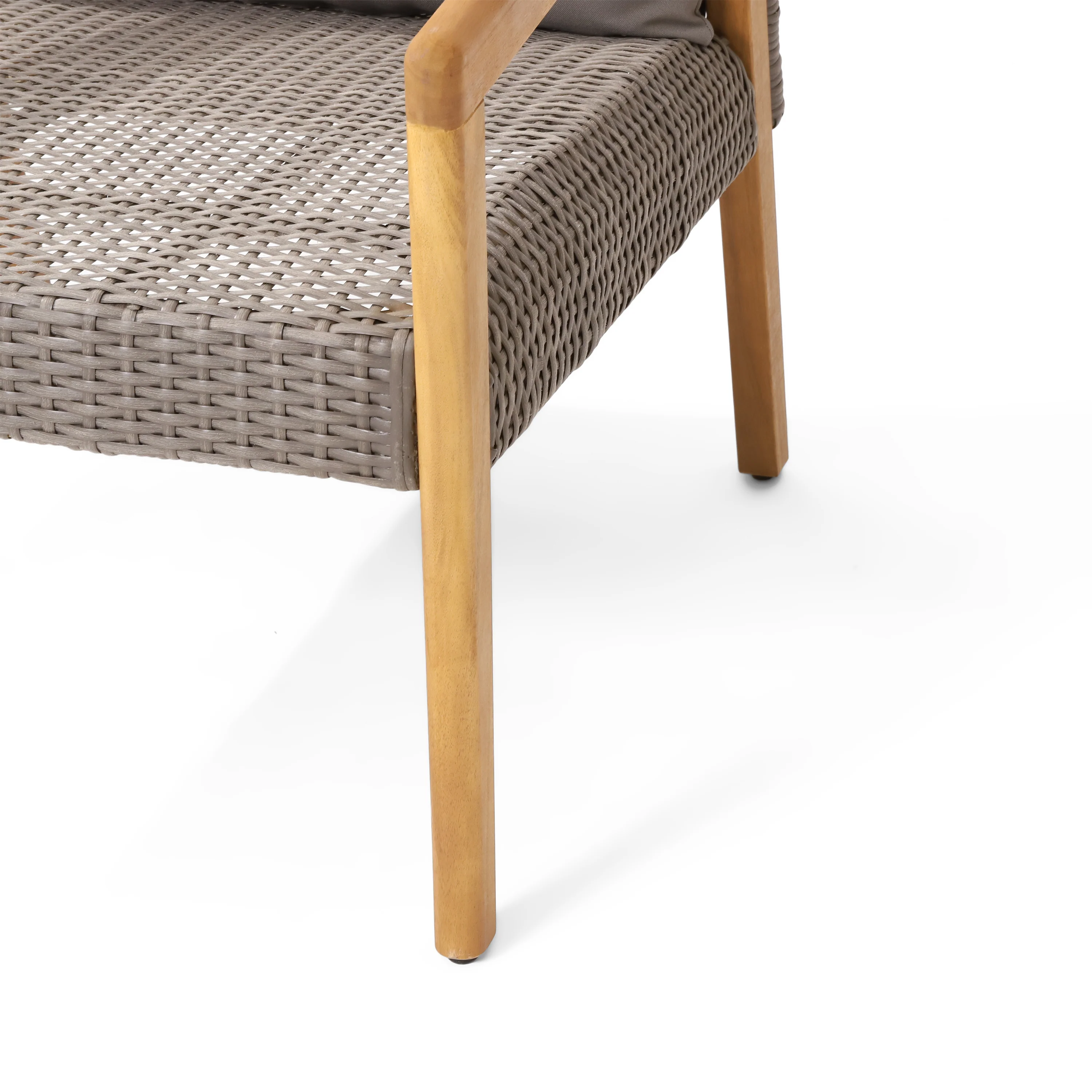 Breck Outdoor Acacia Wood and Wicker Club Chairs with Cushion, Set of 2, Teak and Gray - furnishings