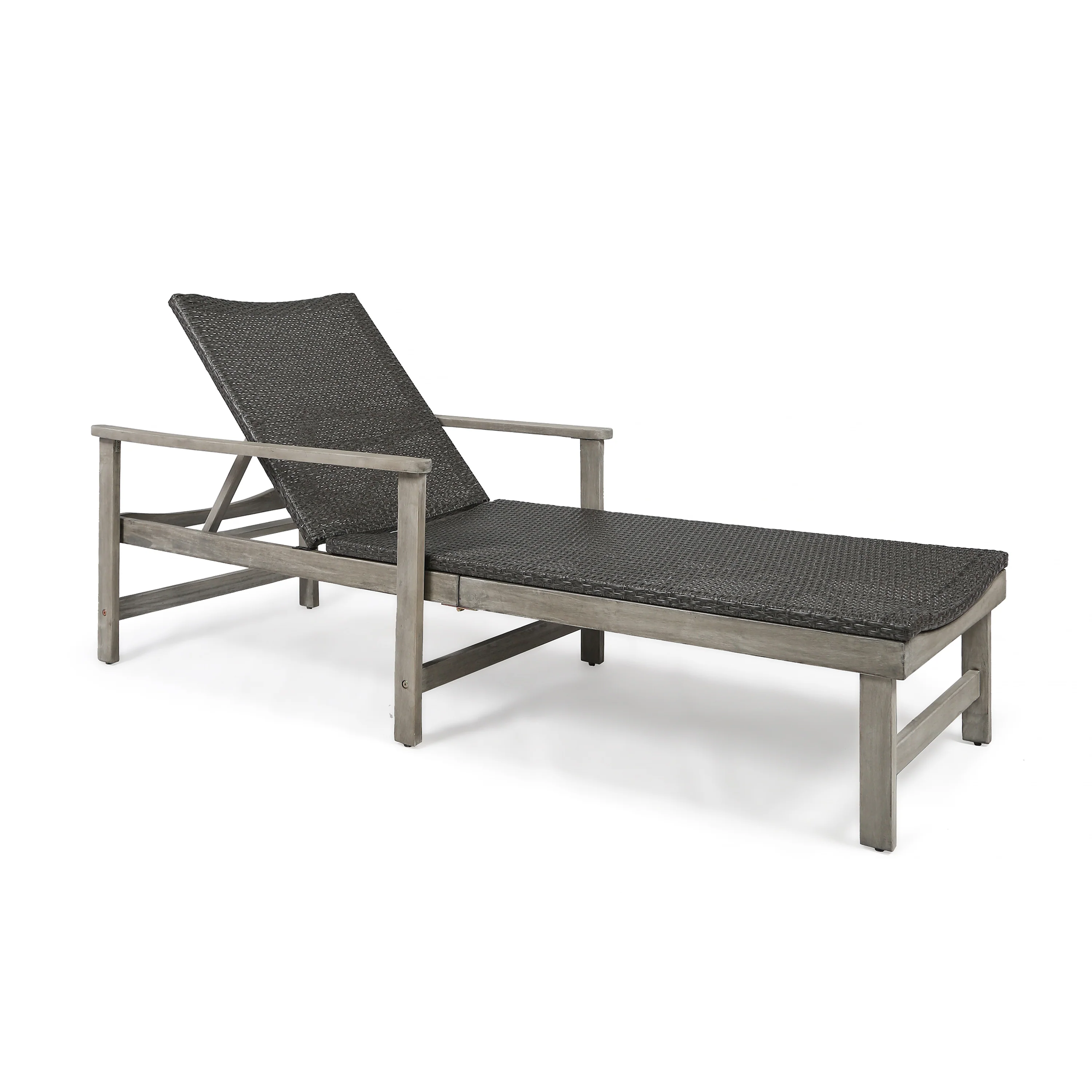 Kyle Outdoor Rustic Acacia Wood Chaise Lounge with Wicker Seating - furnishings
