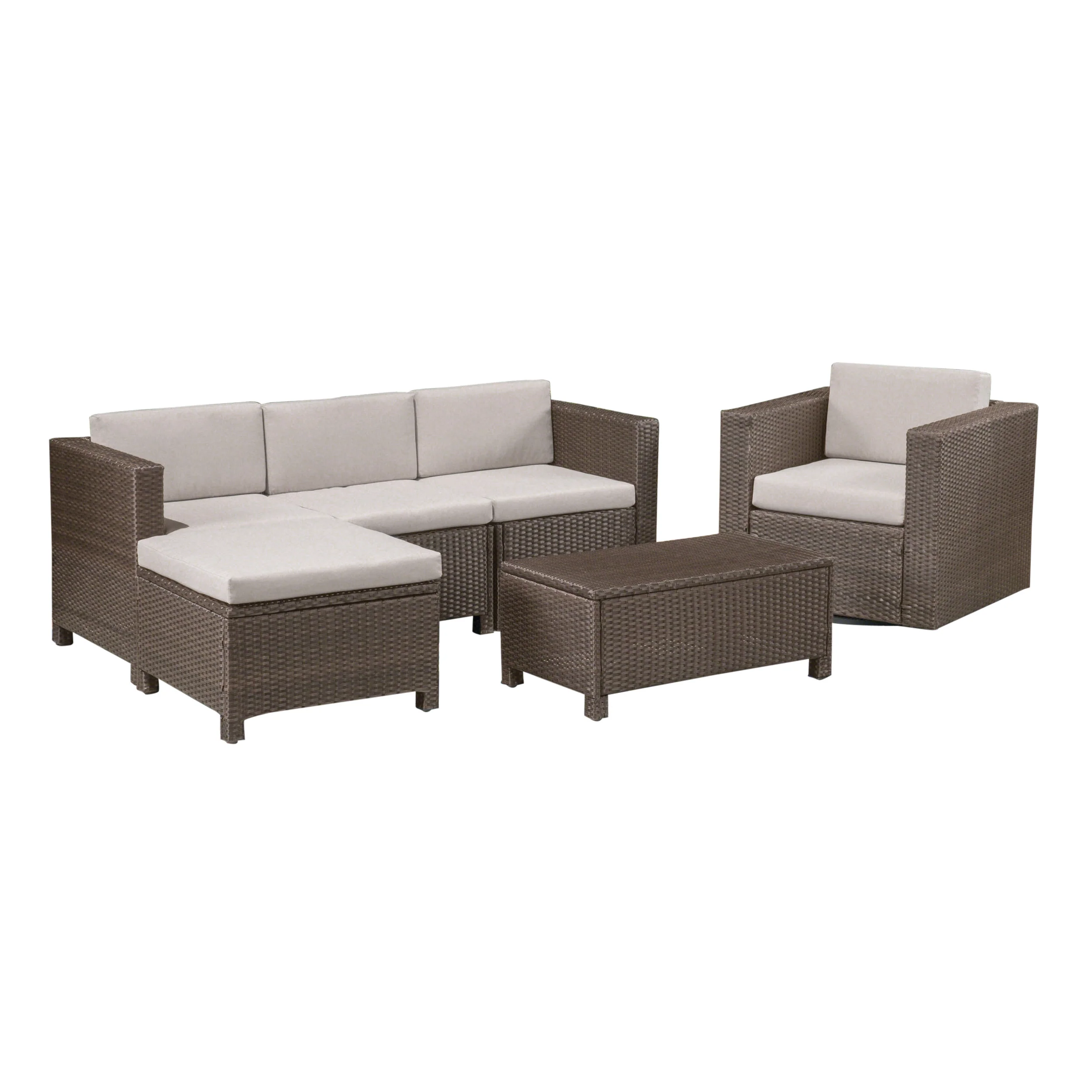 Tanner Outdoor 4 Seater Wicker L-Shaped Sectional Sofa Set with Cushions - furnishings